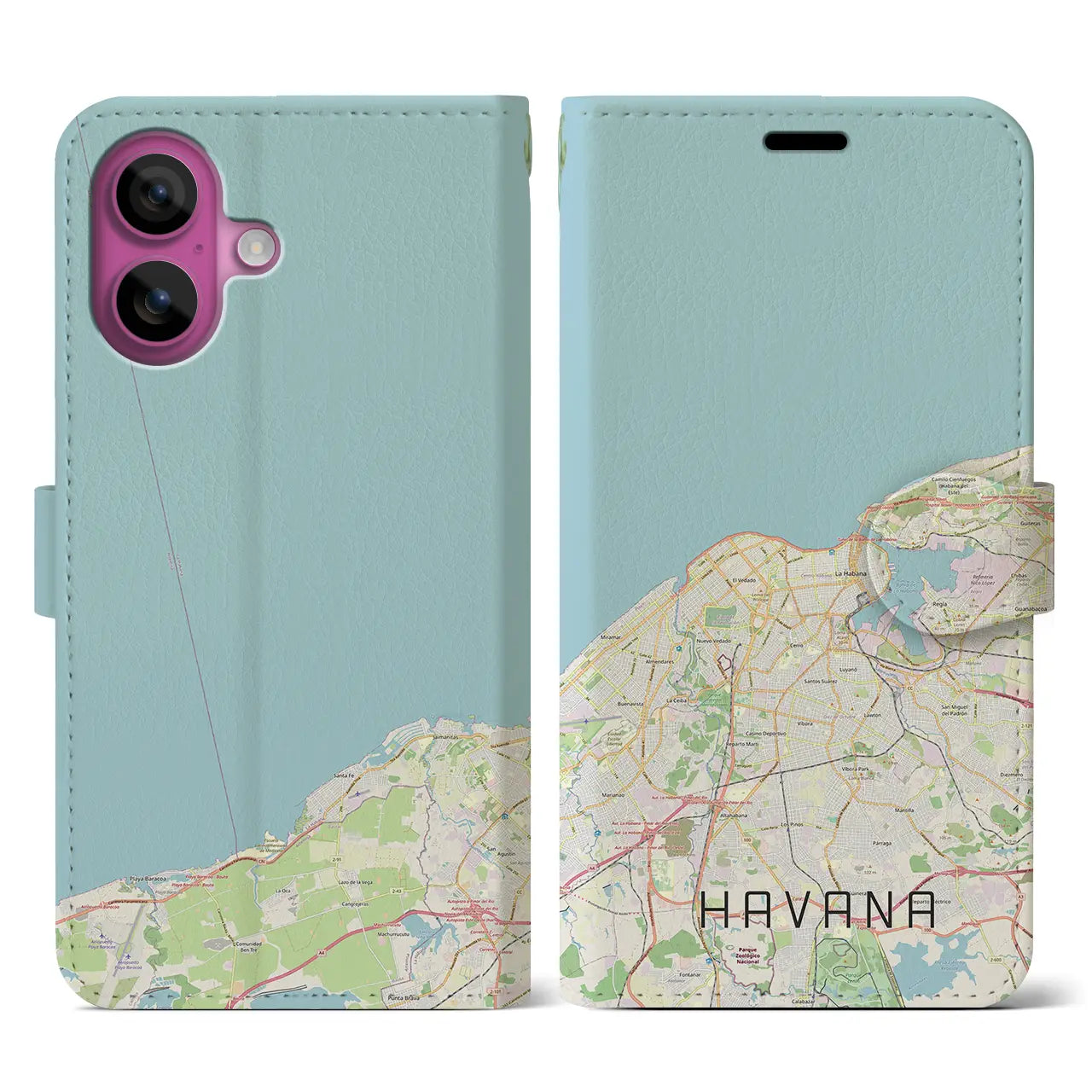【ハバナ(キューバ)】地図柄iPhoneケース(手帳タイプ)ナチュラル・iPhone 16 Pro 用