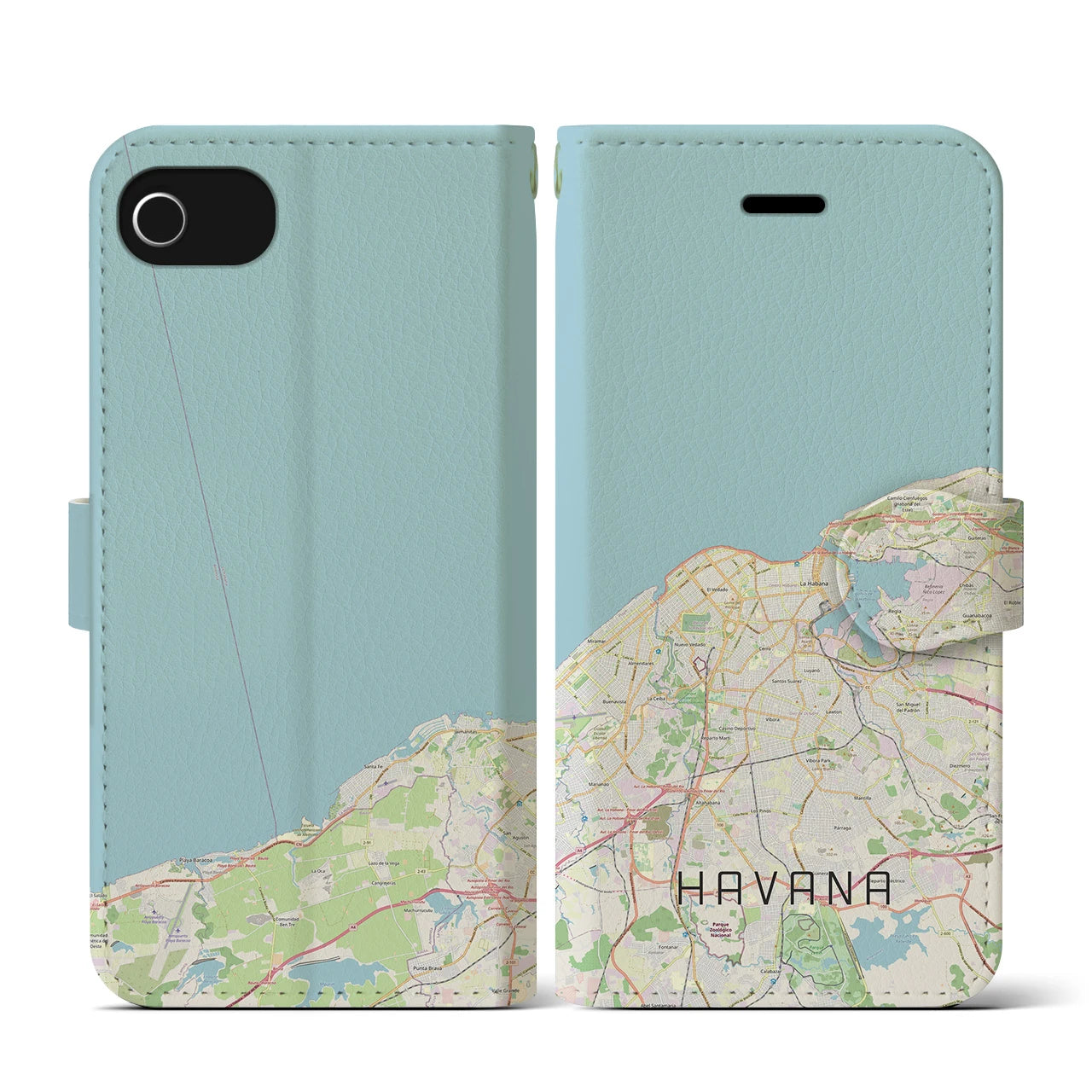 【ハバナ(キューバ)】地図柄iPhoneケース(手帳タイプ)ナチュラル・iPhone SE(第3 / 第2世代) / 8 / 7 / 6s / 6 用