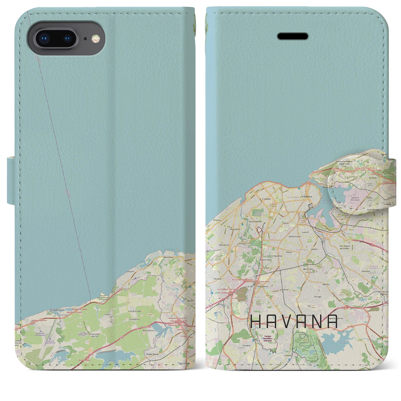 【ハバナ(キューバ)】地図柄iPhoneケース(手帳タイプ)ナチュラル・iPhone 8Plus /7Plus / 6sPlus / 6Plus 用