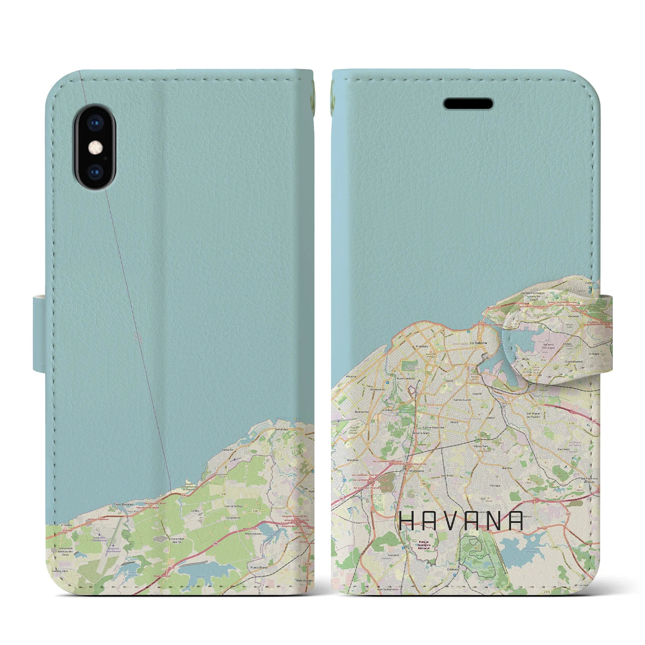 【ハバナ(キューバ)】地図柄iPhoneケース(手帳タイプ)ナチュラル・iPhone XS / X 用