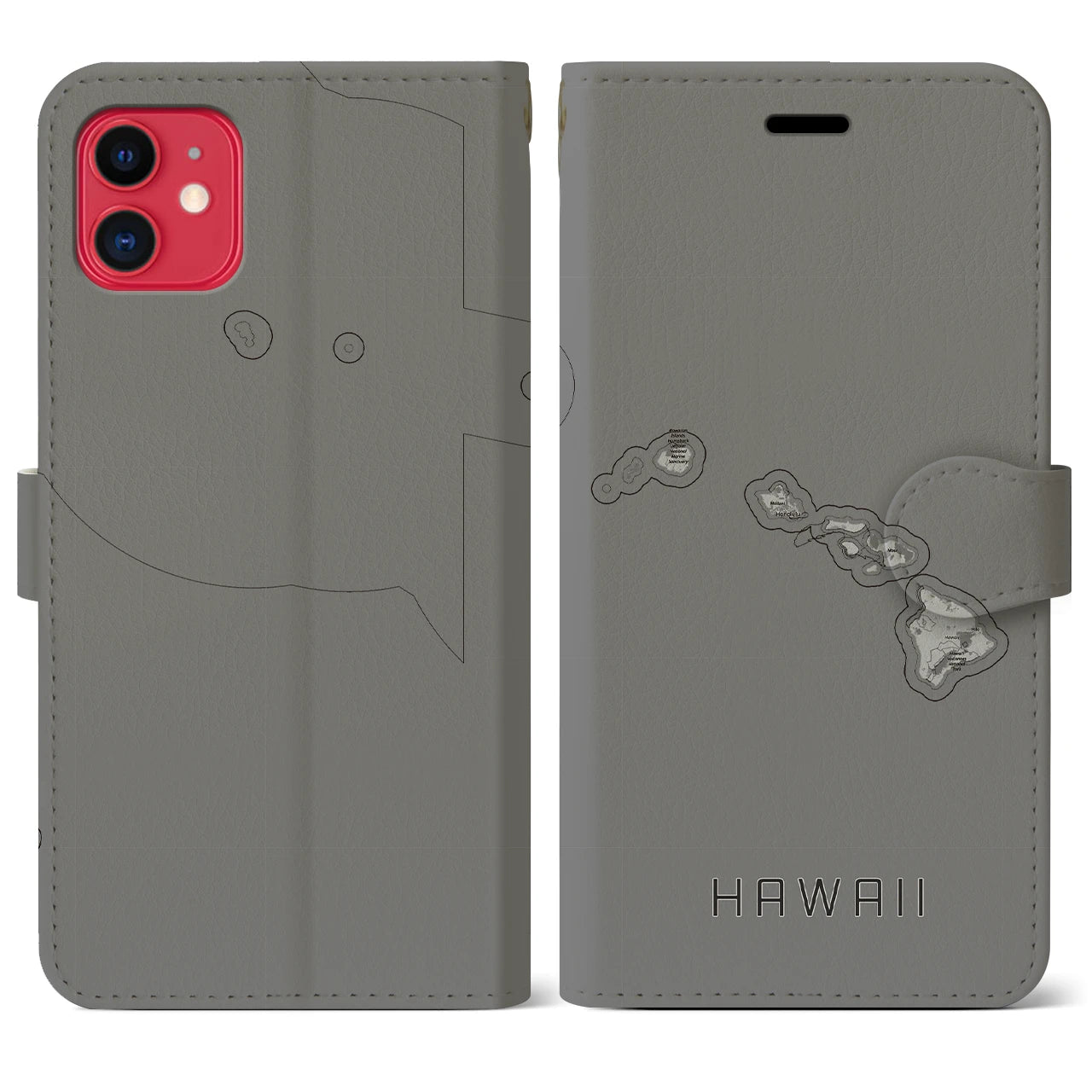 【ハワイ(アメリカ)】地図柄iPhoneケース(手帳タイプ)モノトーン・iPhone 11 用