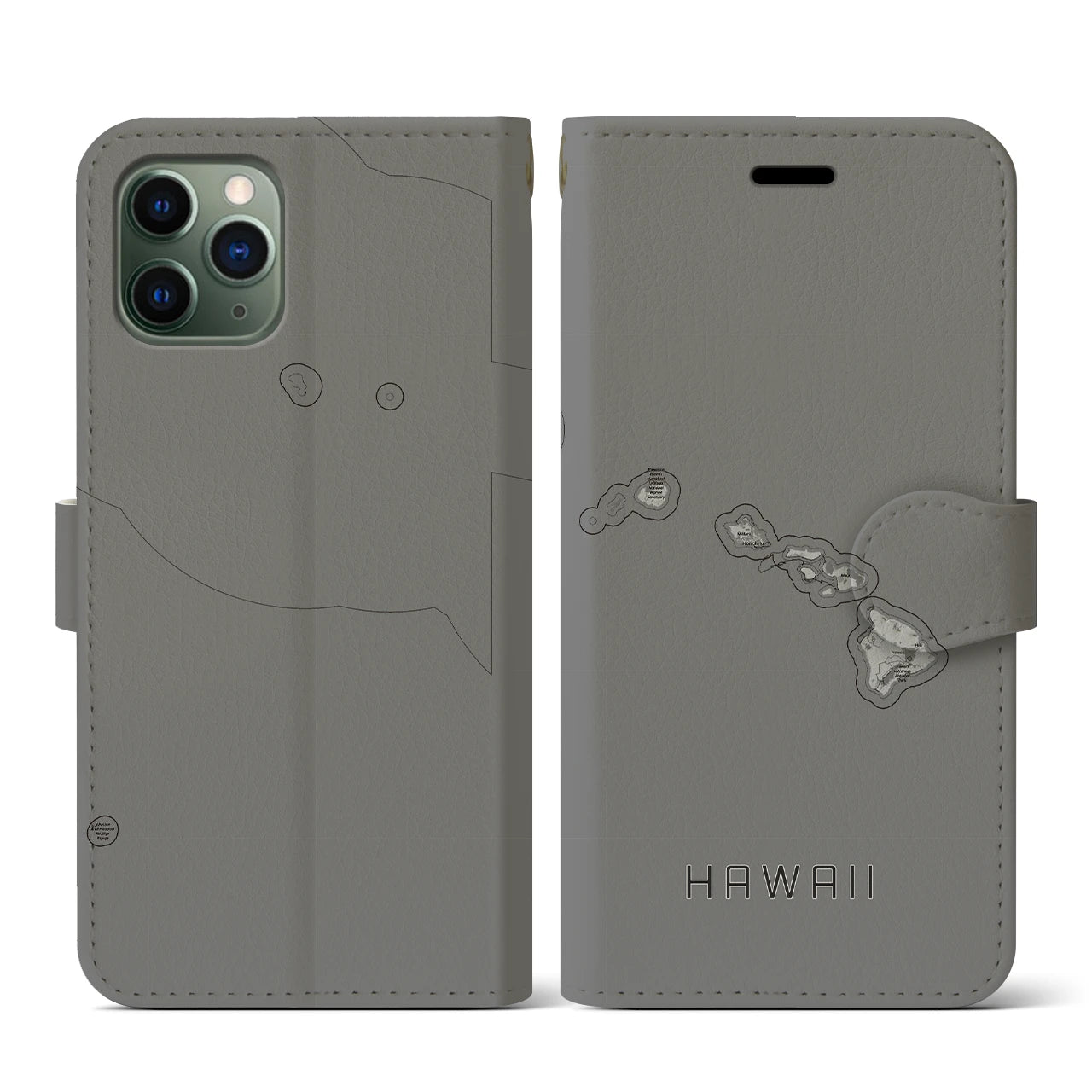 【ハワイ(アメリカ)】地図柄iPhoneケース(手帳タイプ)モノトーン・iPhone 11 Pro 用