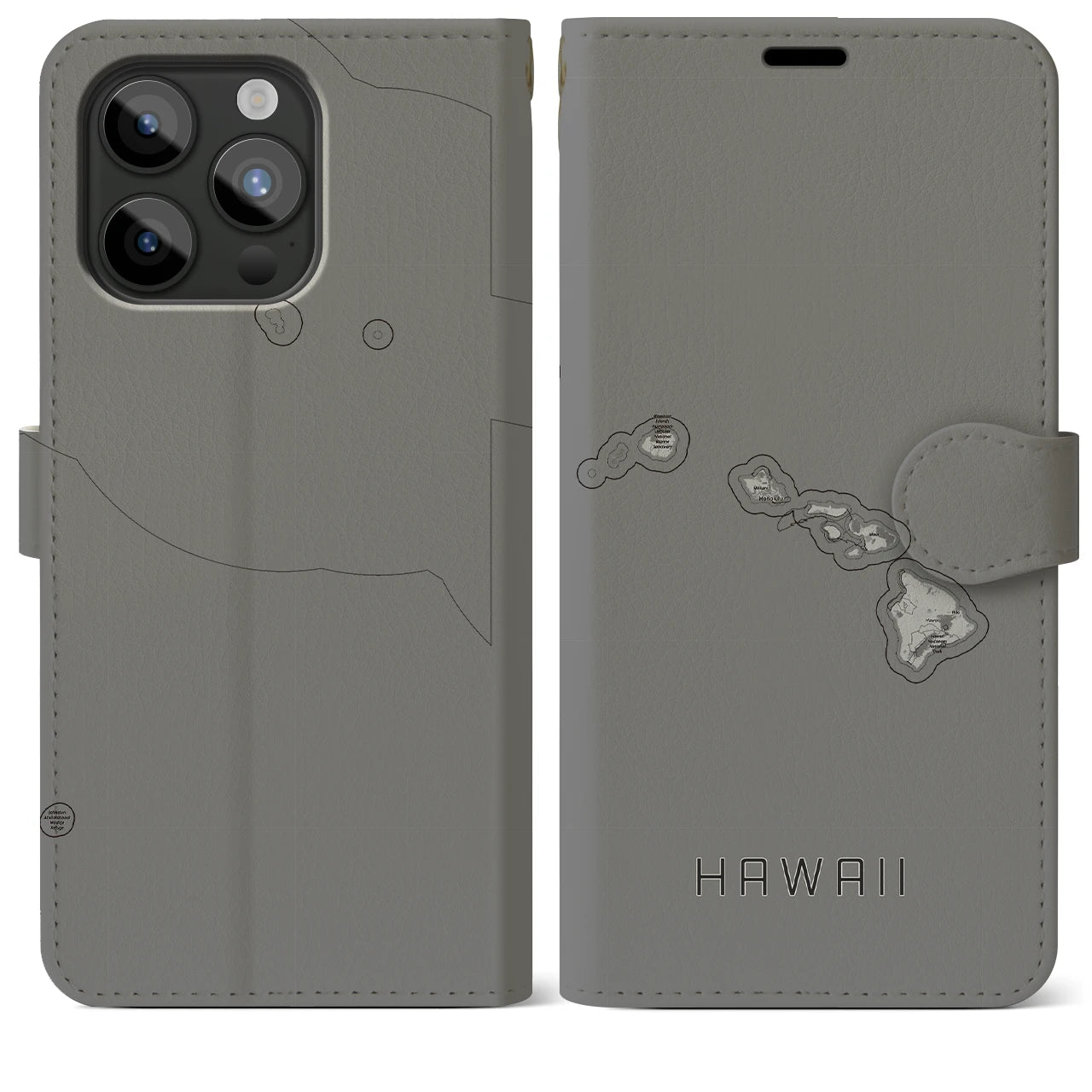 【ハワイ(アメリカ)】地図柄iPhoneケース(手帳タイプ)モノトーン・iPhone 15 Pro Max 用
