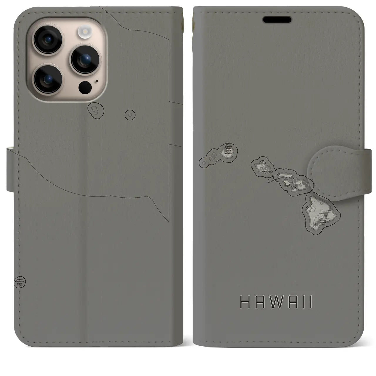 【ハワイ(アメリカ)】地図柄iPhoneケース(手帳タイプ)モノトーン・iPhone 16 Plus 用