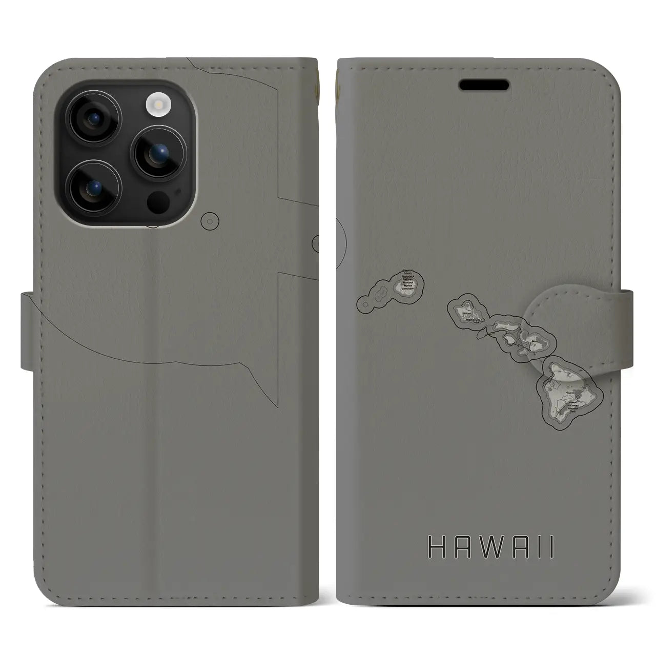 【ハワイ(アメリカ)】地図柄iPhoneケース(手帳タイプ)モノトーン・iPhone 16 用