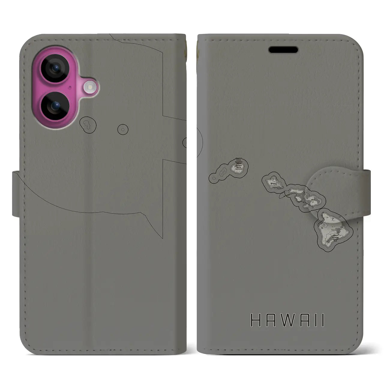 【ハワイ(アメリカ)】地図柄iPhoneケース(手帳タイプ)モノトーン・iPhone 16 Pro 用