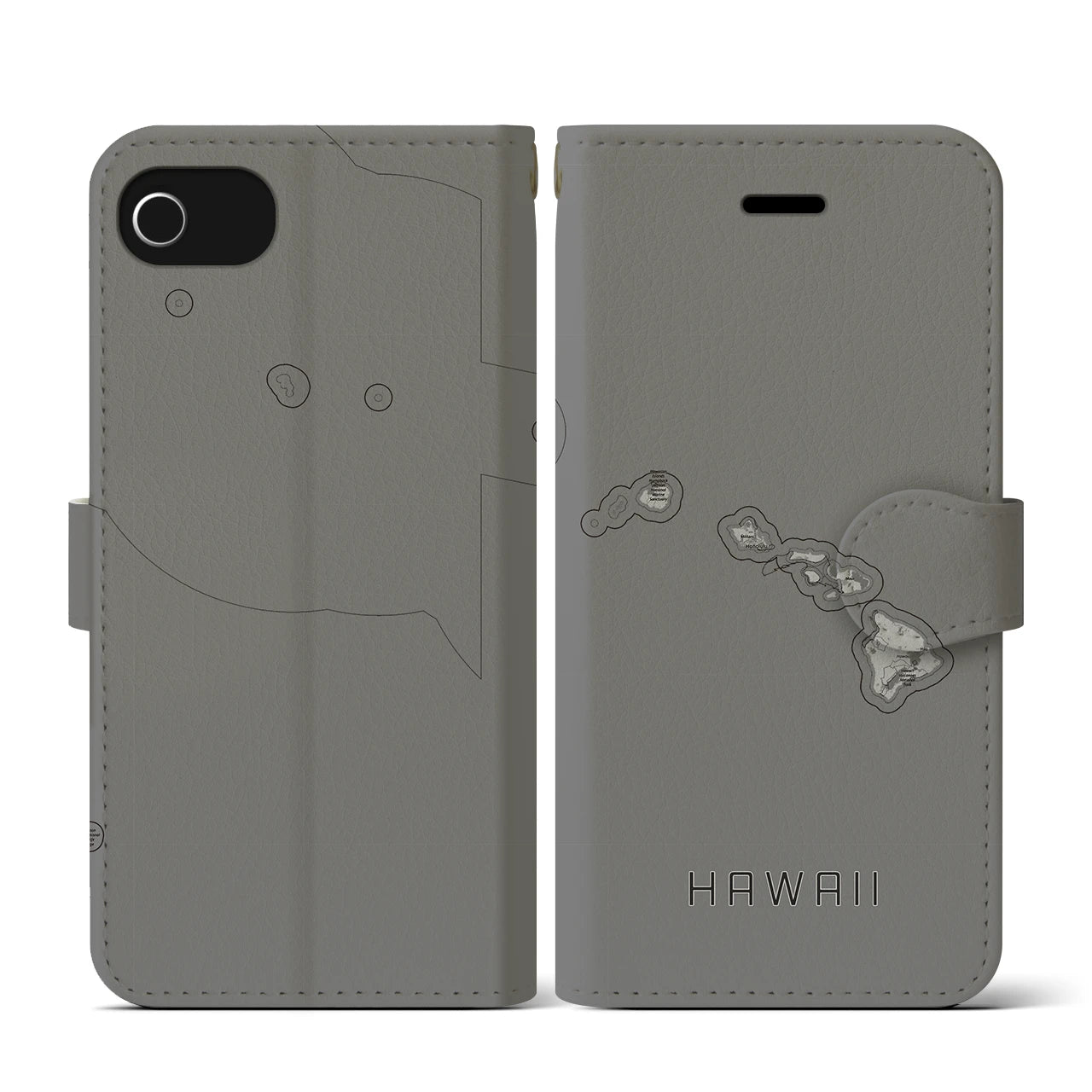 【ハワイ(アメリカ)】地図柄iPhoneケース(手帳タイプ)モノトーン・iPhone SE(第3 / 第2世代) / 8 / 7 / 6s / 6 用