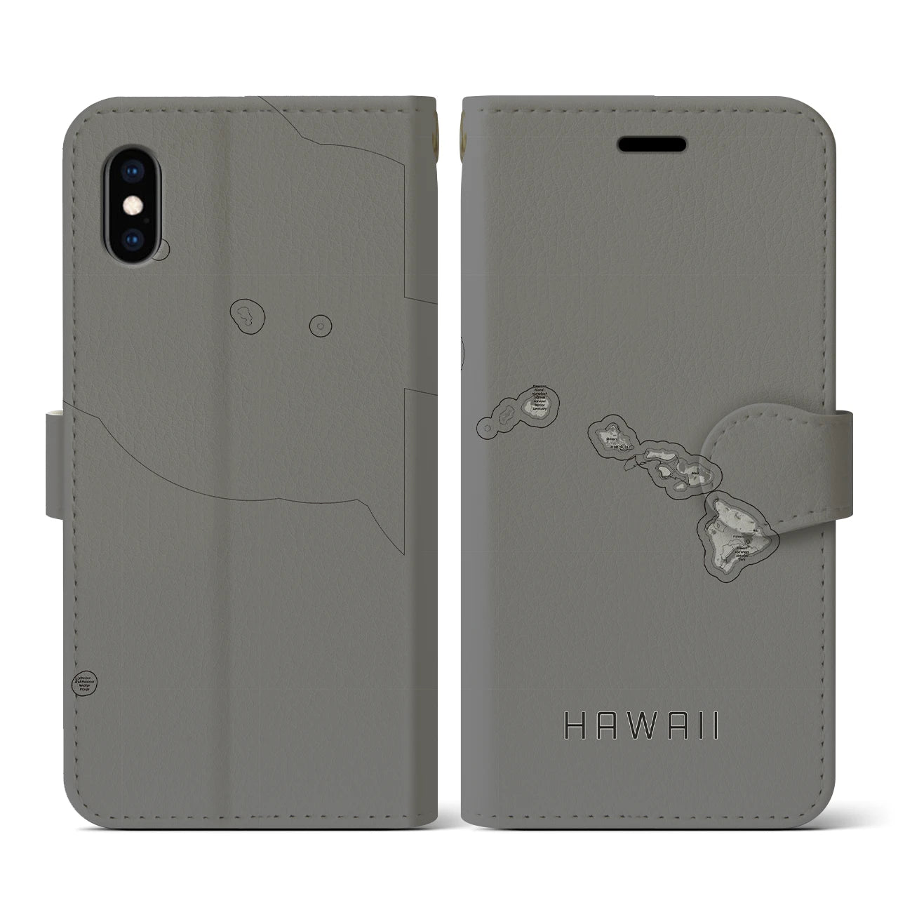 【ハワイ(アメリカ)】地図柄iPhoneケース(手帳タイプ)モノトーン・iPhone XS / X 用