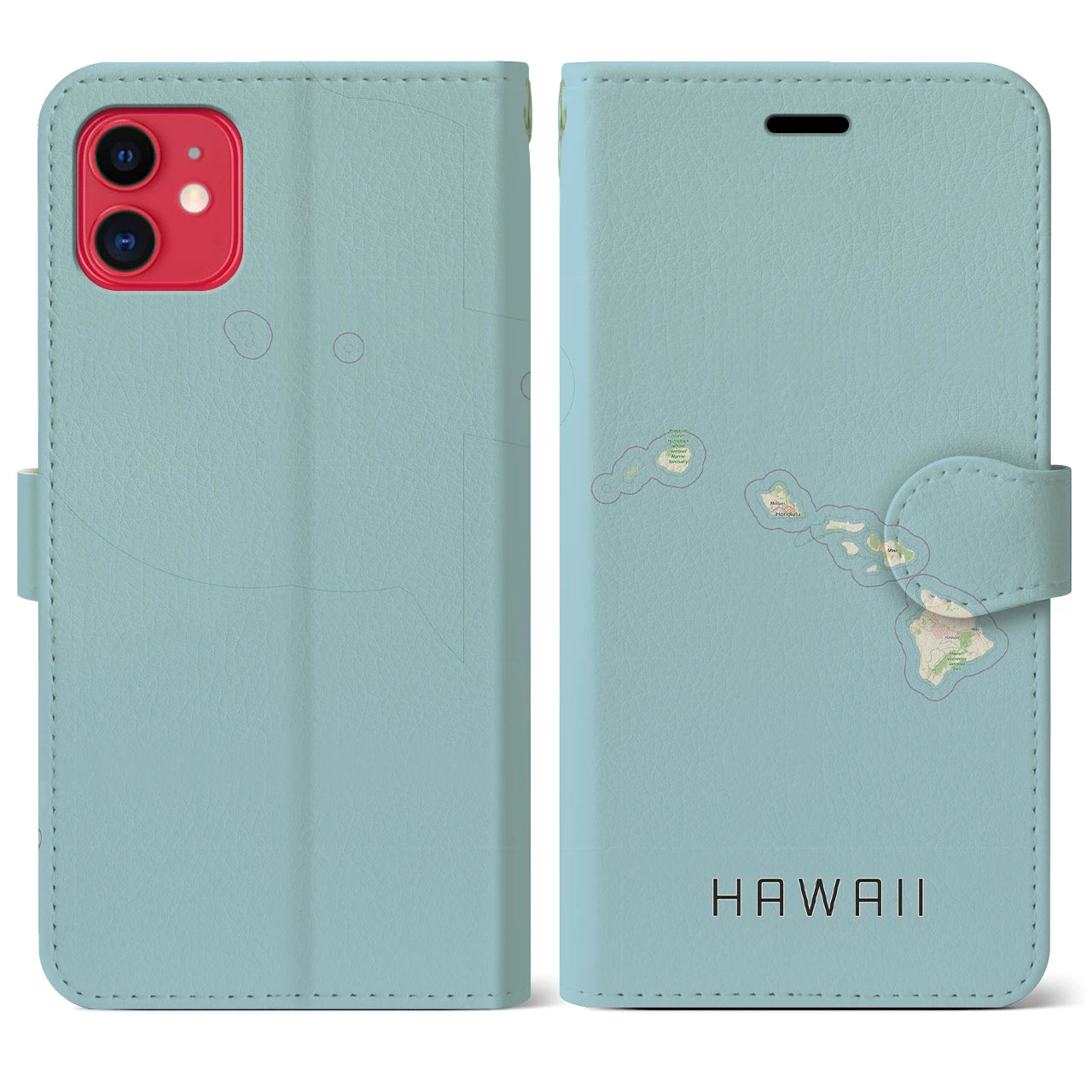 【ハワイ(アメリカ)】地図柄iPhoneケース(手帳タイプ)ナチュラル・iPhone 11 用