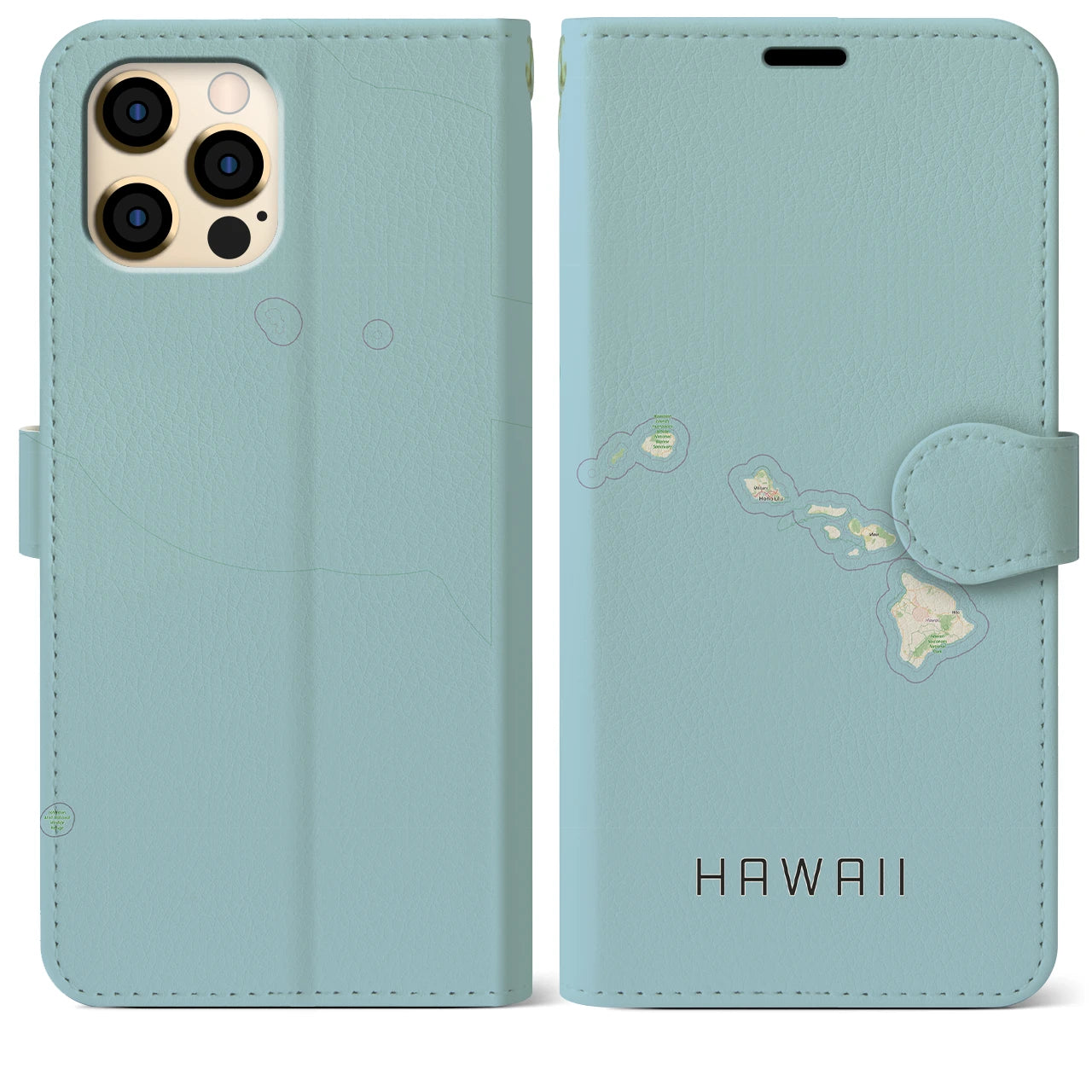 【ハワイ(アメリカ)】地図柄iPhoneケース(手帳タイプ)ナチュラル・iPhone 12 Pro Max 用