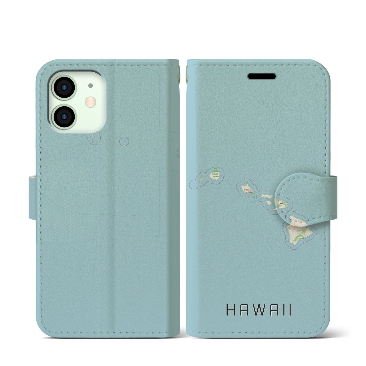 【ハワイ(アメリカ)】地図柄iPhoneケース(手帳タイプ)ナチュラル・iPhone 12 mini 用