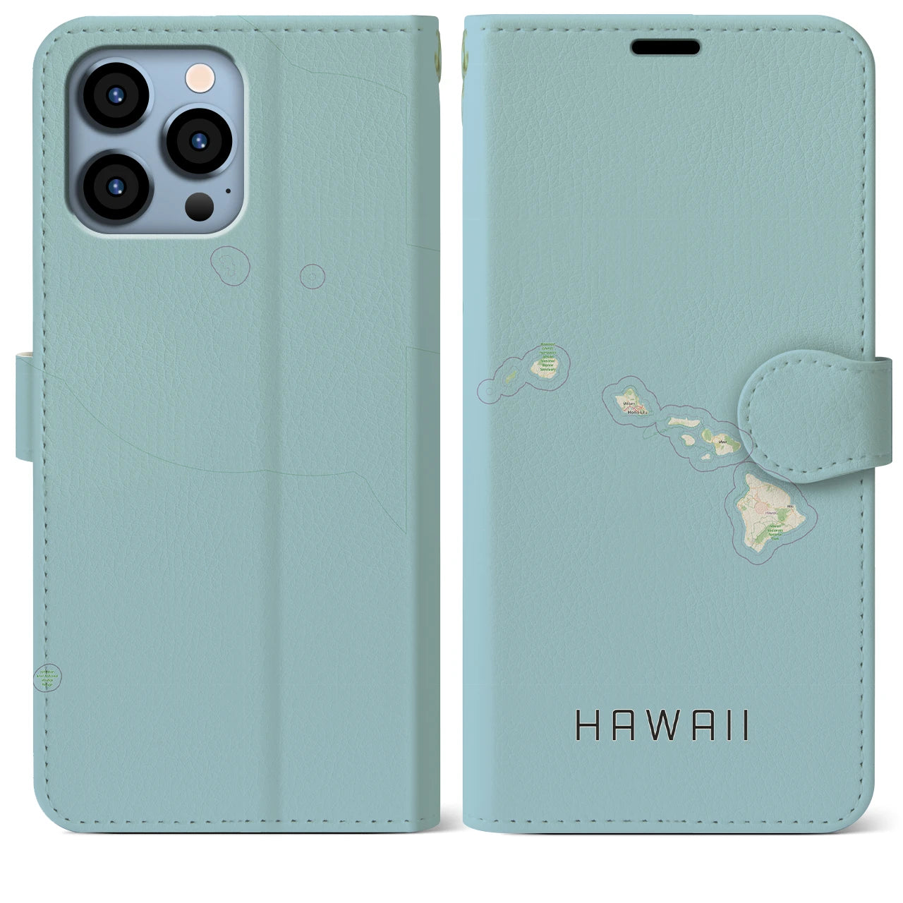 【ハワイ(アメリカ)】地図柄iPhoneケース(手帳タイプ)ナチュラル・iPhone 13 Pro Max 用