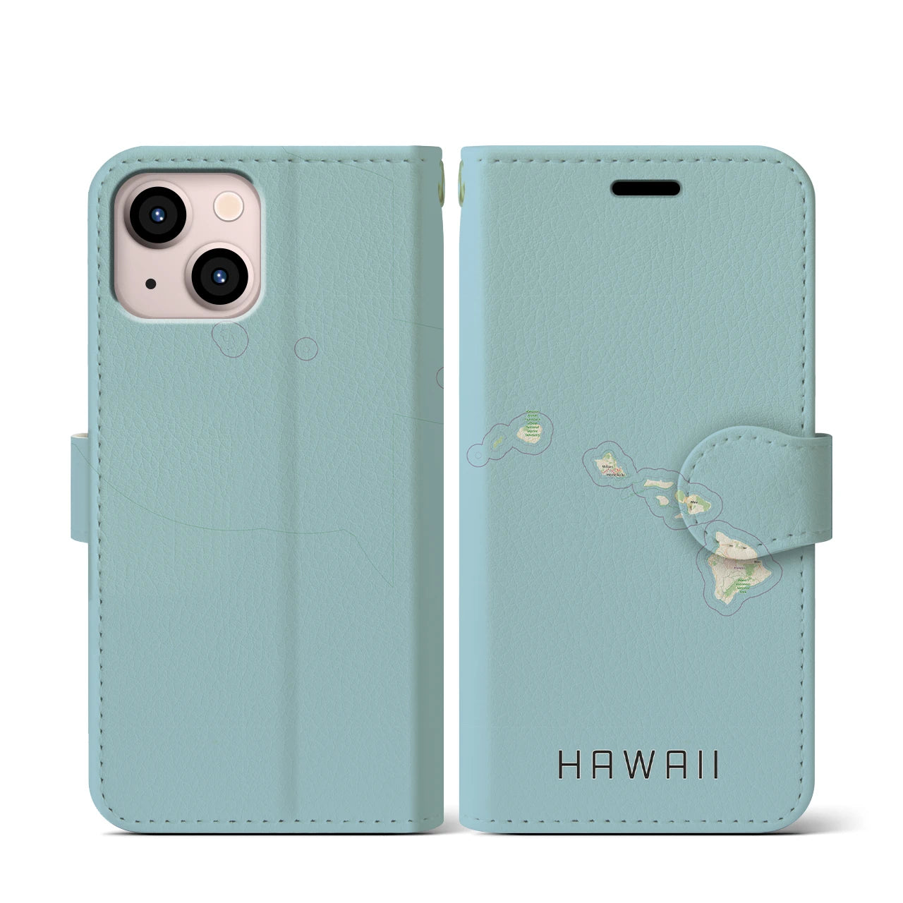 【ハワイ(アメリカ)】地図柄iPhoneケース(手帳タイプ)ナチュラル・iPhone 13 mini 用