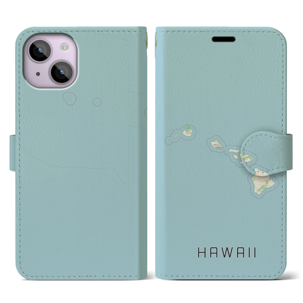 【ハワイ(アメリカ)】地図柄iPhoneケース(手帳タイプ)ナチュラル・iPhone 14 用