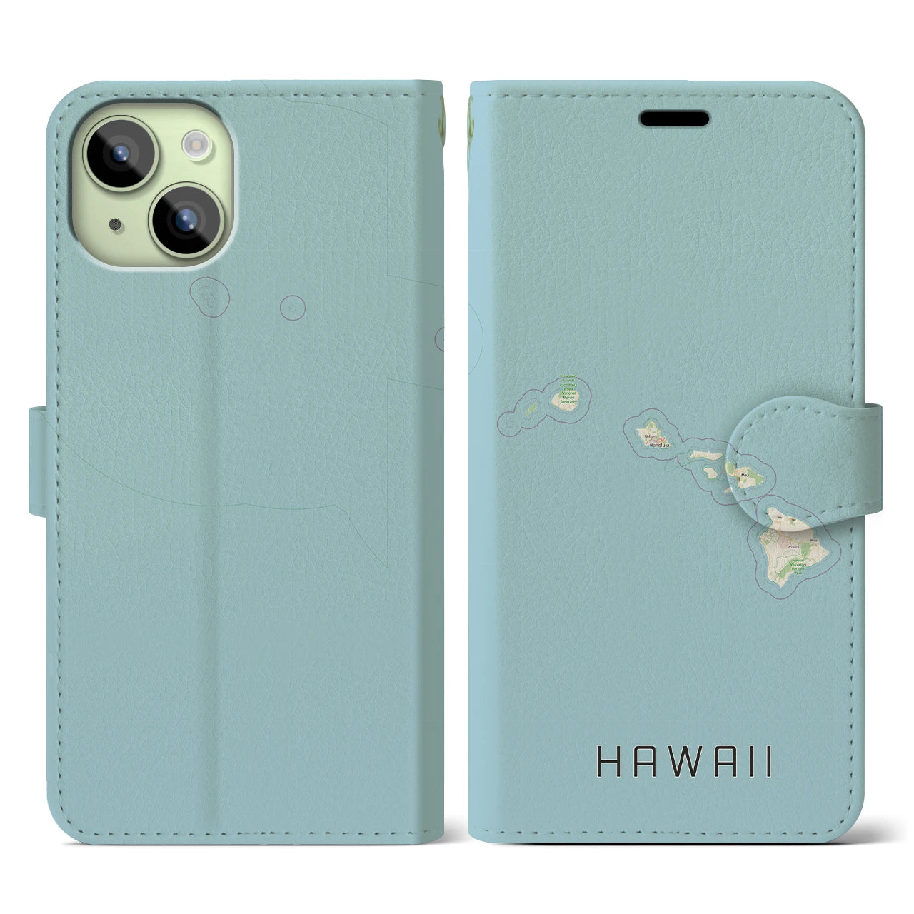【ハワイ(アメリカ)】地図柄iPhoneケース(手帳タイプ)ナチュラル・iPhone 15 用