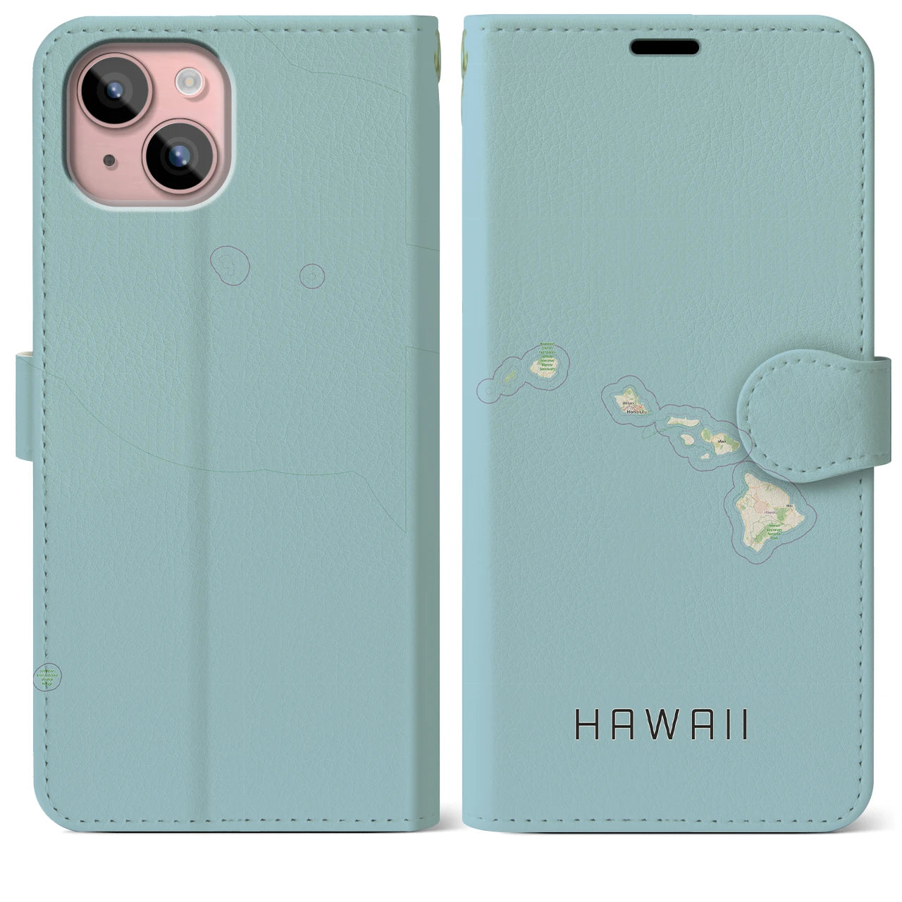 【ハワイ(アメリカ)】地図柄iPhoneケース(手帳タイプ)ナチュラル・iPhone 15 Plus 用