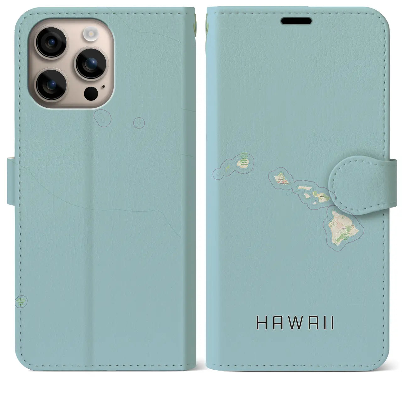 【ハワイ(アメリカ)】地図柄iPhoneケース(手帳タイプ)ナチュラル・iPhone 16 Plus 用