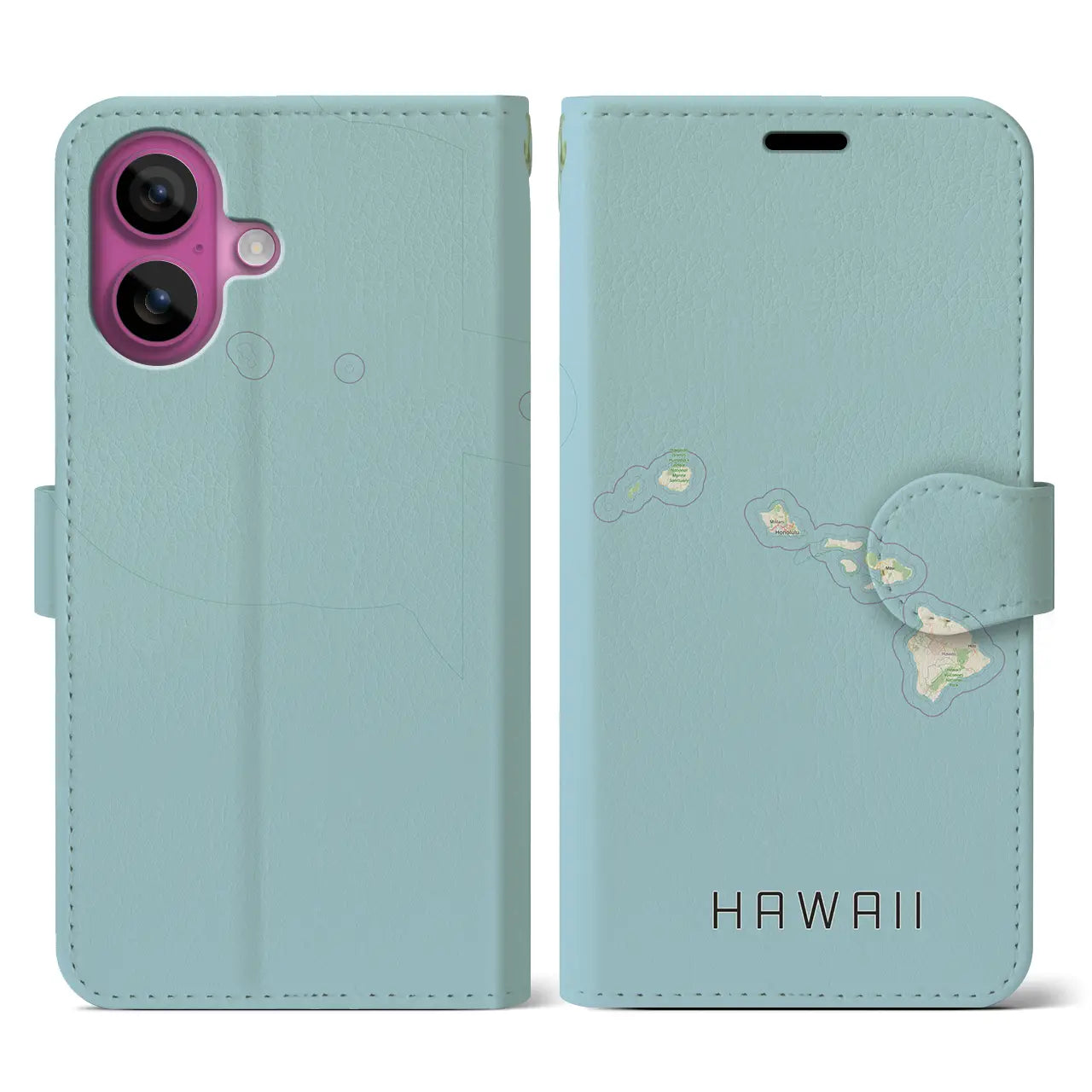 【ハワイ(アメリカ)】地図柄iPhoneケース(手帳タイプ)ナチュラル・iPhone 16 Pro 用
