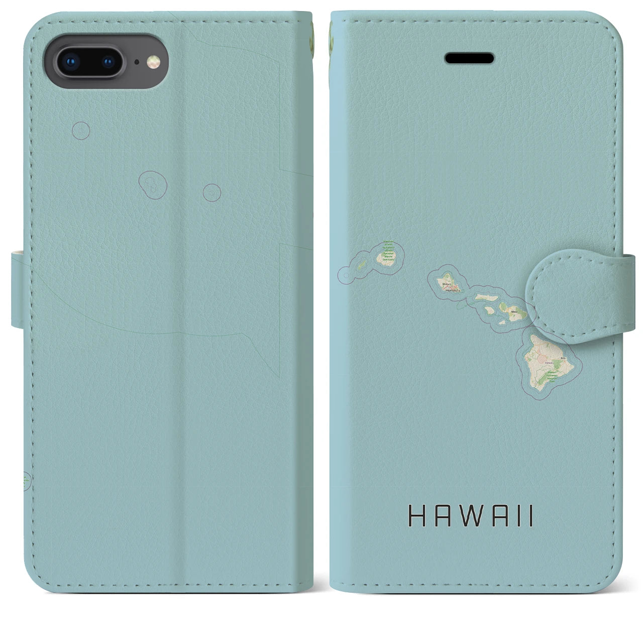 【ハワイ(アメリカ)】地図柄iPhoneケース(手帳タイプ)ナチュラル・iPhone 8Plus /7Plus / 6sPlus / 6Plus 用