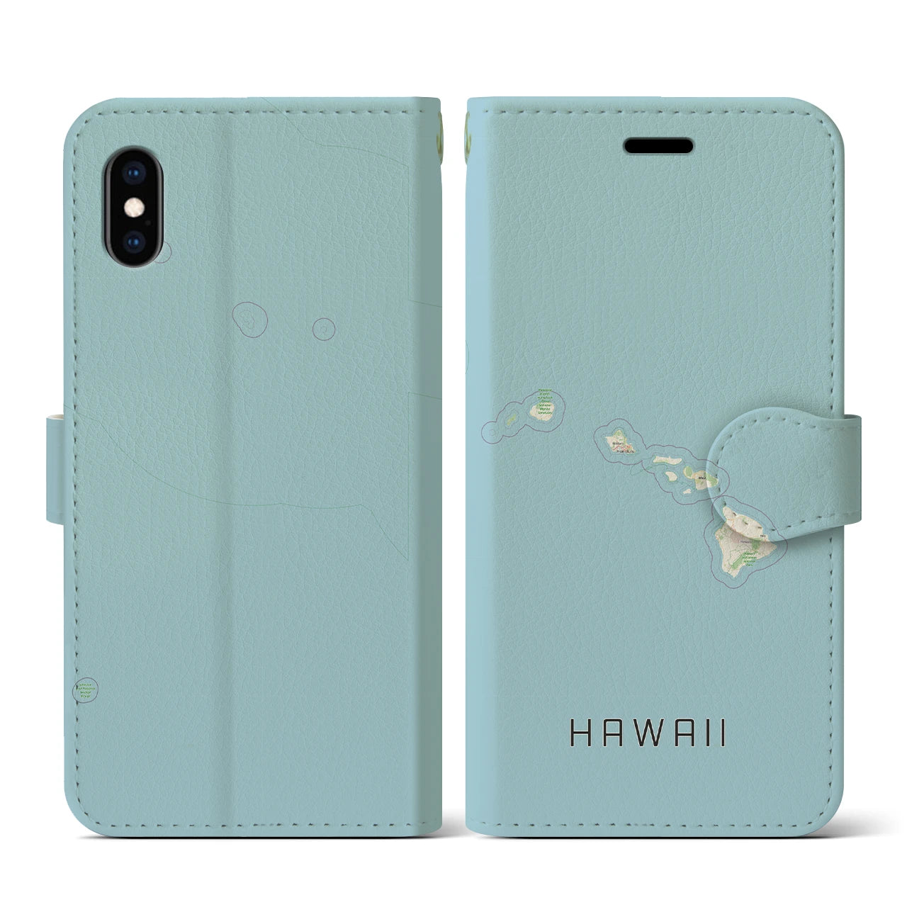 【ハワイ(アメリカ)】地図柄iPhoneケース(手帳タイプ)ナチュラル・iPhone XS / X 用