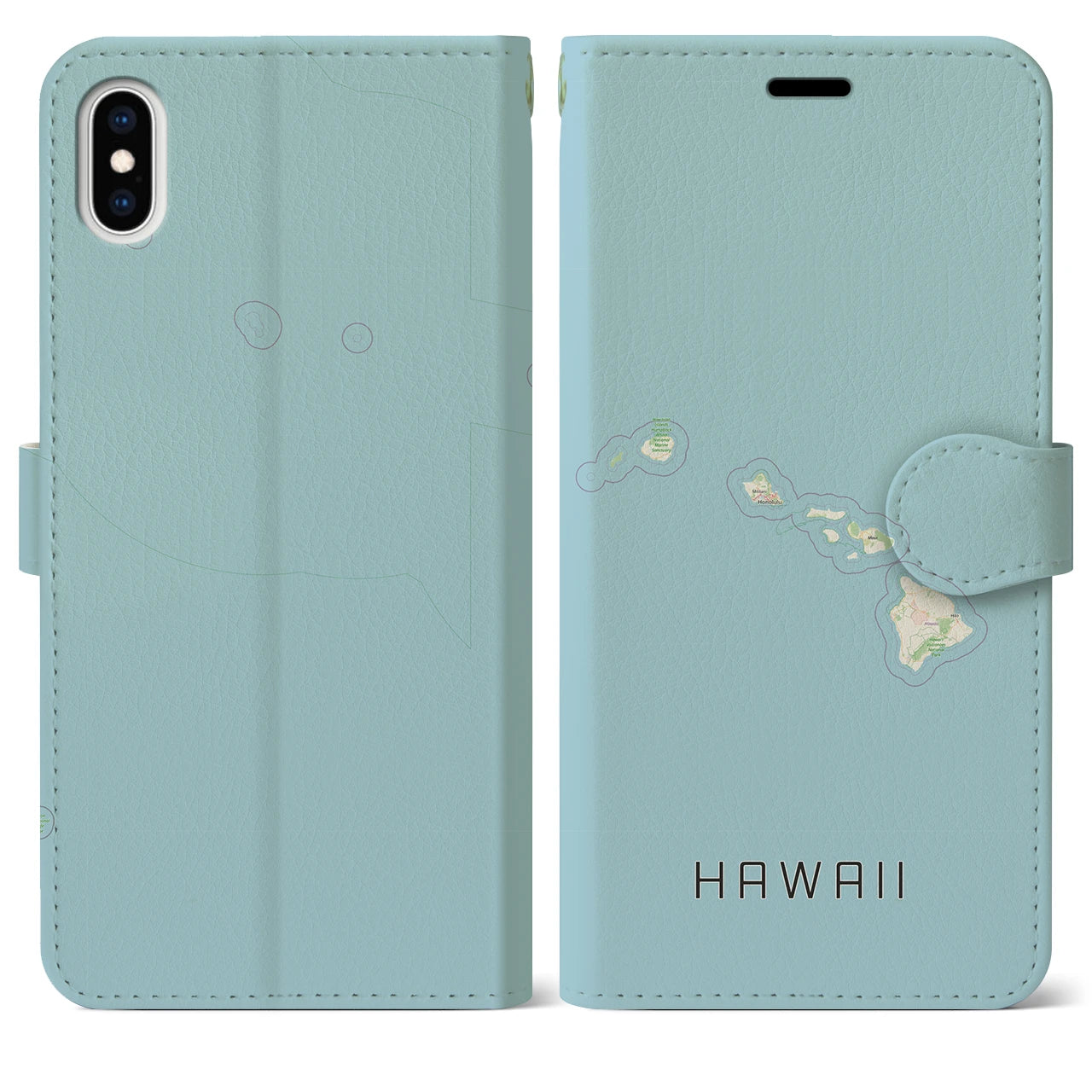 【ハワイ(アメリカ)】地図柄iPhoneケース(手帳タイプ)ナチュラル・iPhone XS Max 用