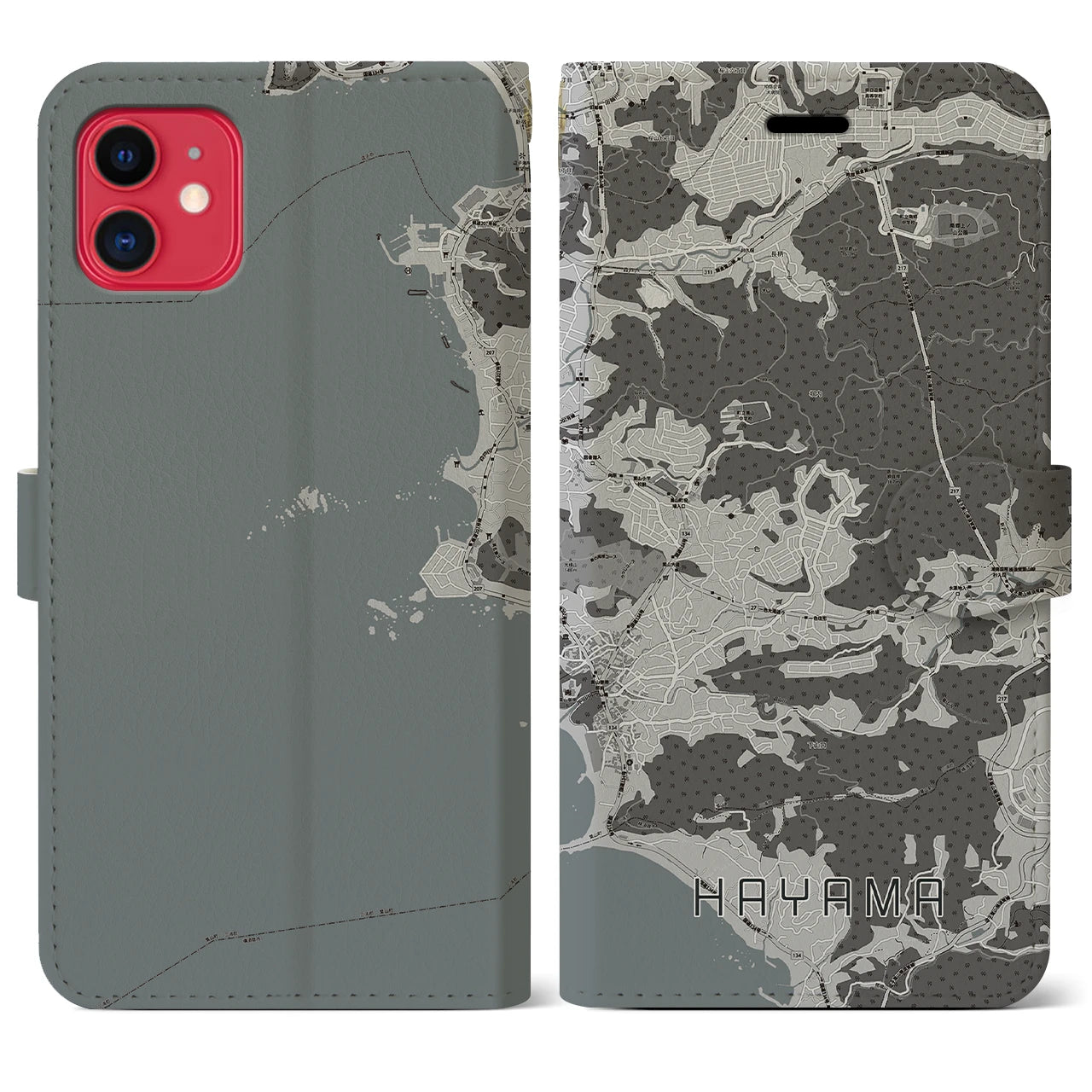 【葉山(神奈川県)】地図柄iPhoneケース(手帳タイプ)モノトーン・iPhone 11 用