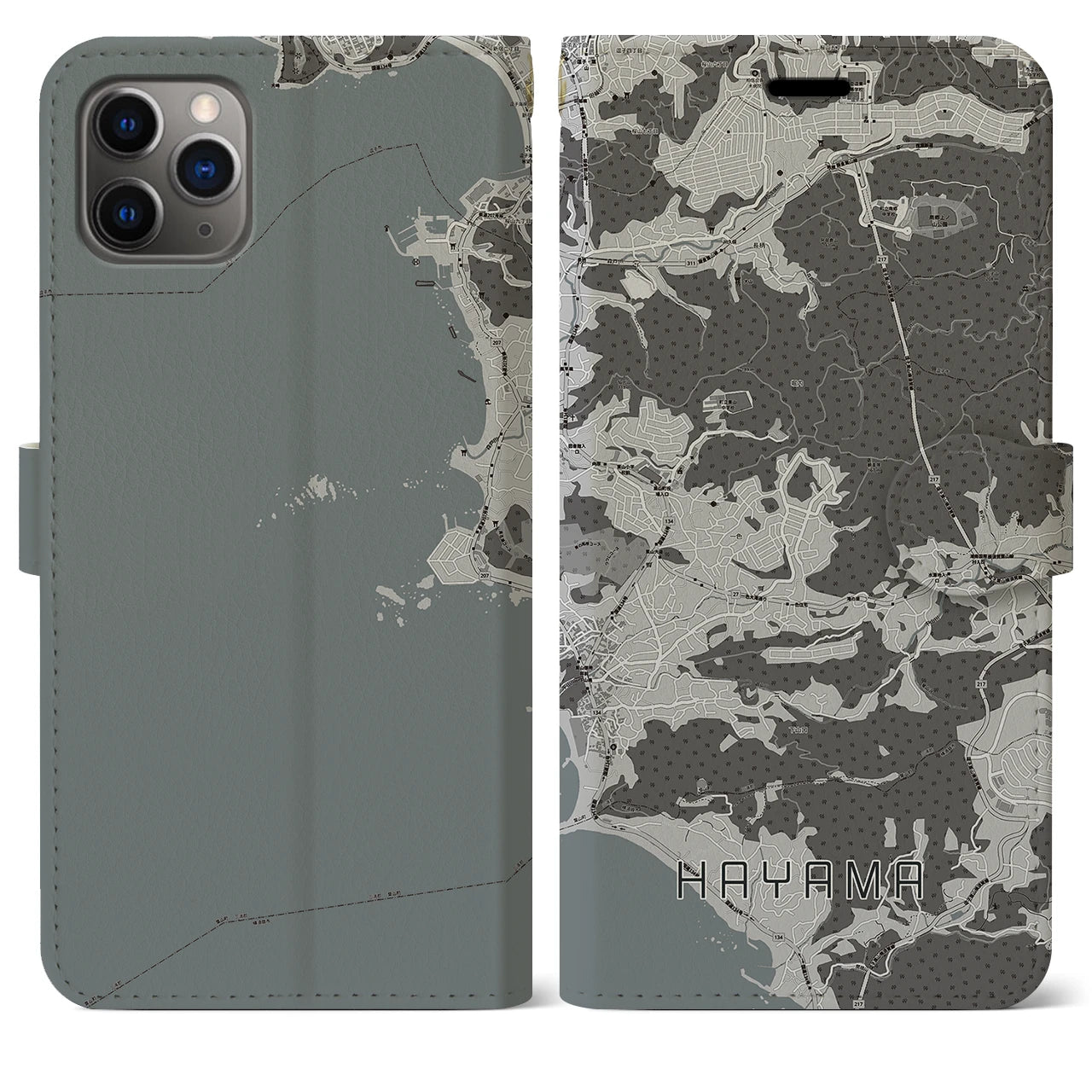 【葉山(神奈川県)】地図柄iPhoneケース(手帳タイプ)モノトーン・iPhone 11 Pro Max 用
