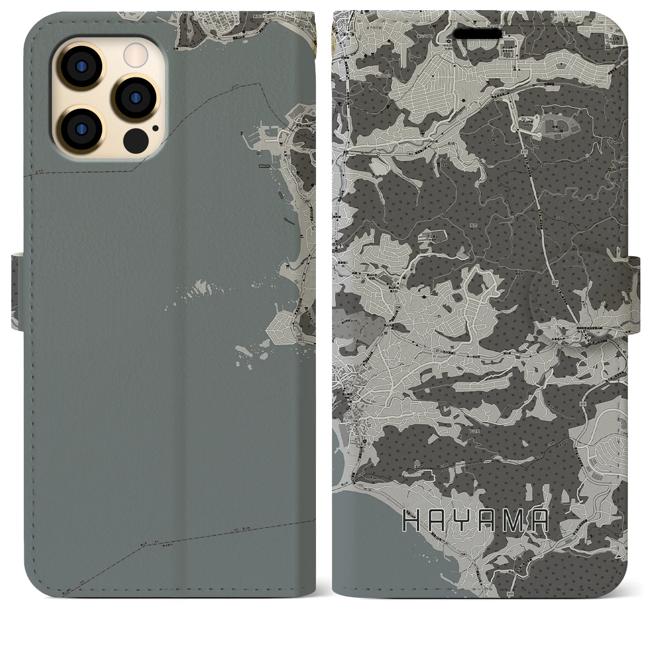 【葉山(神奈川県)】地図柄iPhoneケース(手帳タイプ)モノトーン・iPhone 12 Pro Max 用