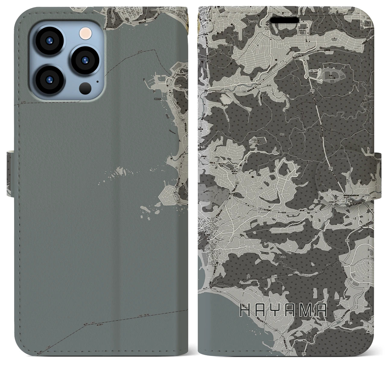 【葉山(神奈川県)】地図柄iPhoneケース(手帳タイプ)モノトーン・iPhone 13 Pro Max 用