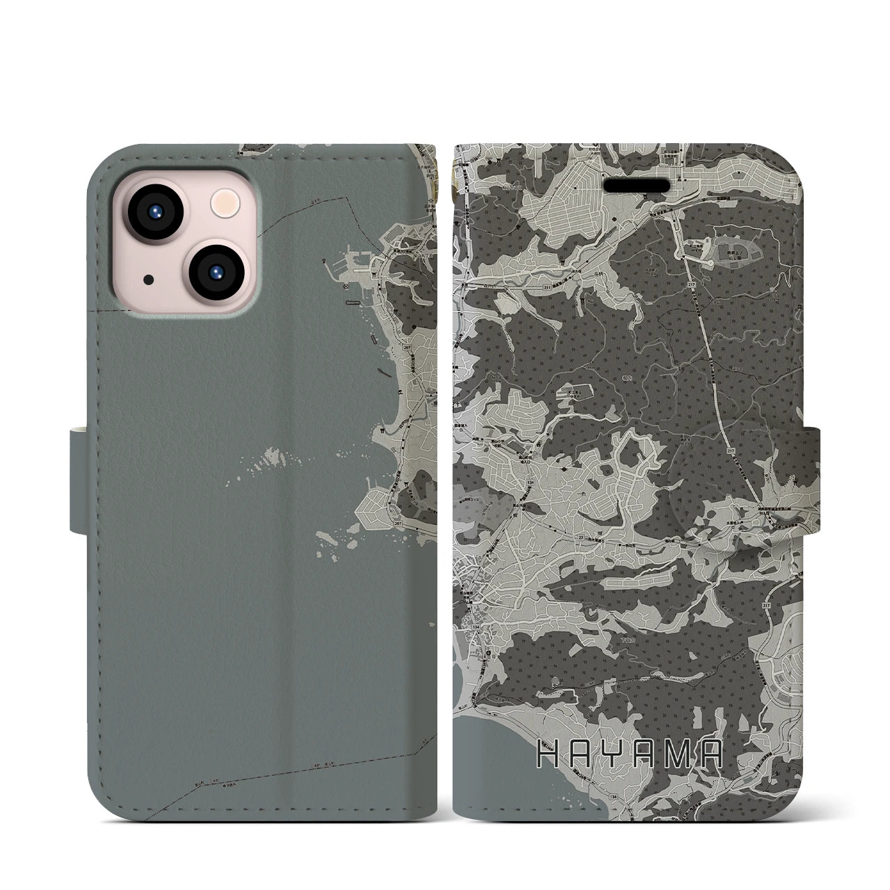 【葉山(神奈川県)】地図柄iPhoneケース(手帳タイプ)モノトーン・iPhone 13 mini 用