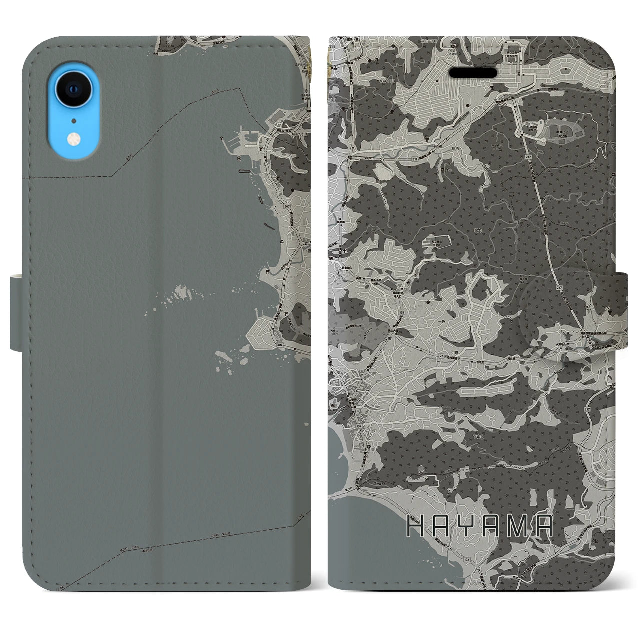 【葉山(神奈川県)】地図柄iPhoneケース(手帳タイプ)モノトーン・iPhone XR 用