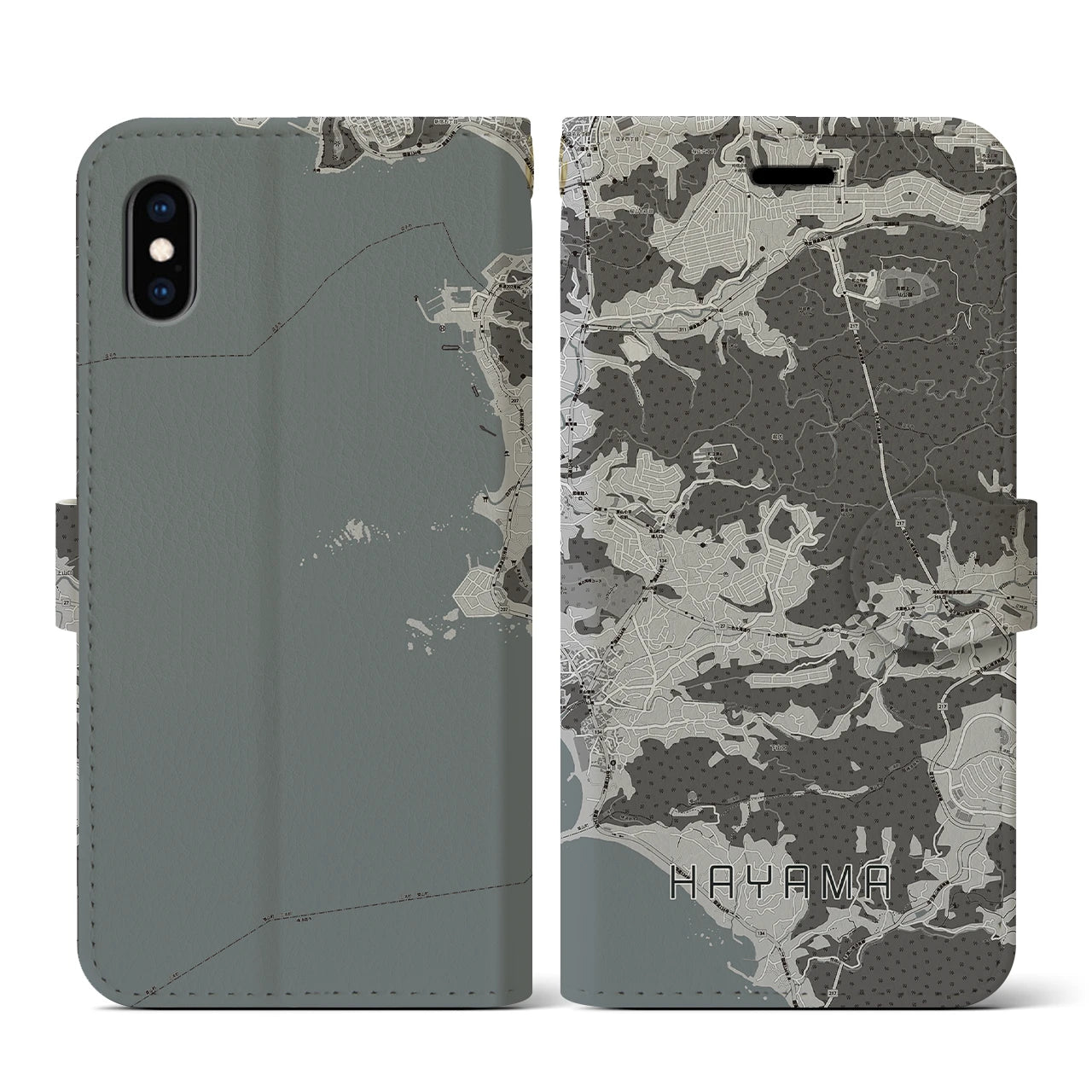 【葉山(神奈川県)】地図柄iPhoneケース(手帳タイプ)モノトーン・iPhone XS / X 用