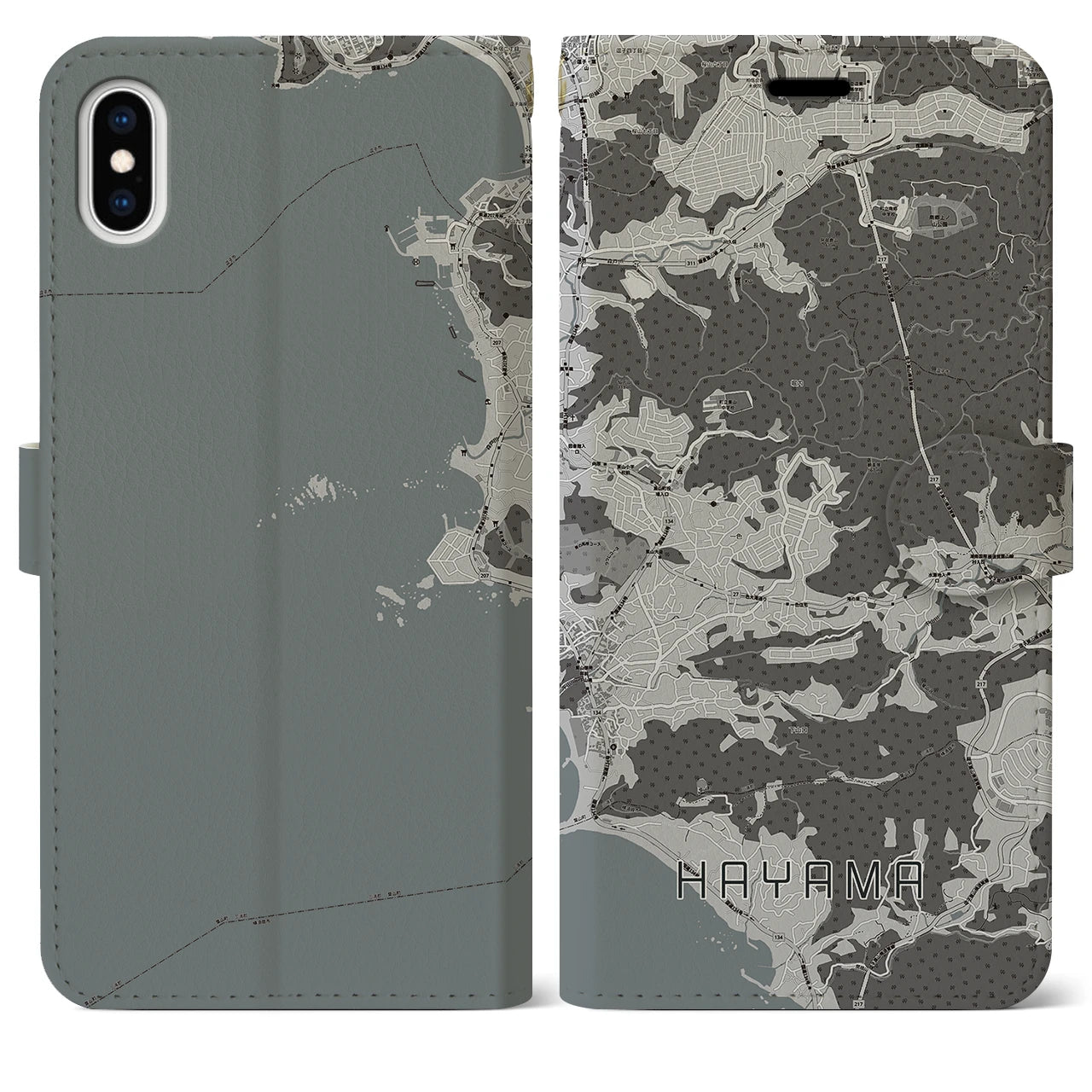 【葉山(神奈川県)】地図柄iPhoneケース(手帳タイプ)モノトーン・iPhone XS Max 用