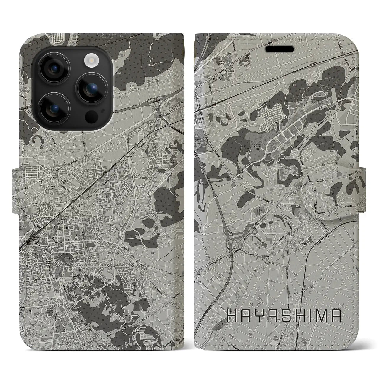 【早島(岡山県)】地図柄iPhoneケース(手帳タイプ)モノトーン・iPhone 16 用