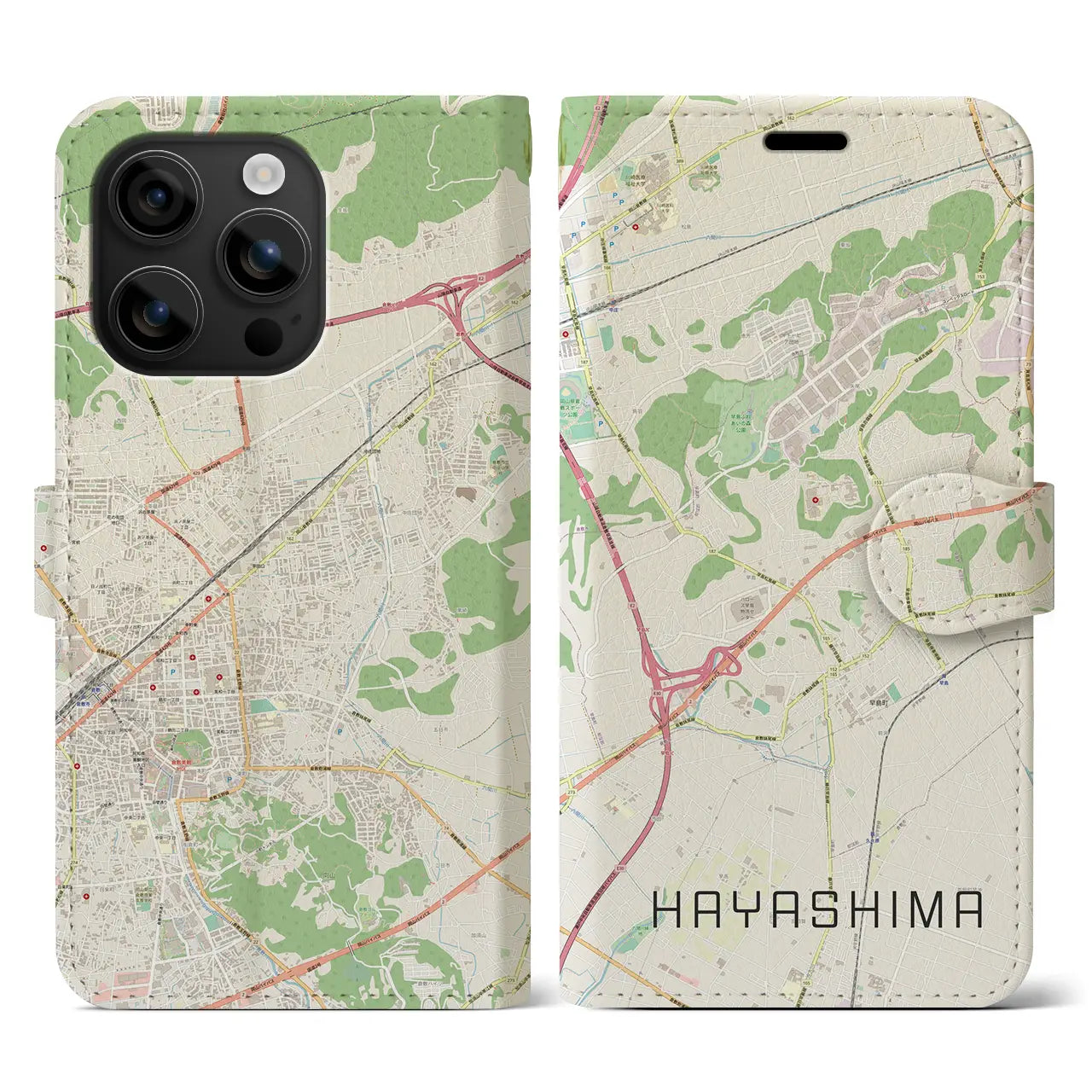 【早島(岡山県)】地図柄iPhoneケース(手帳タイプ)ナチュラル・iPhone 16 用