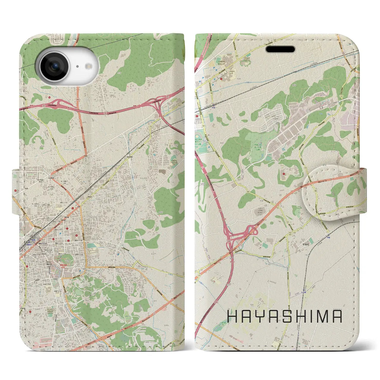 【早島(岡山県)】地図柄iPhoneケース(手帳タイプ)
