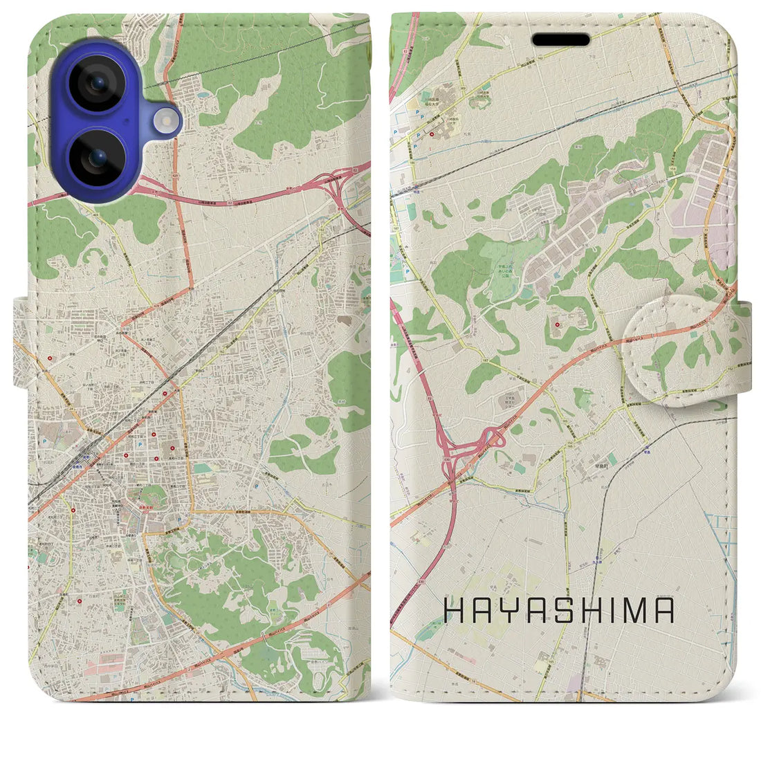 【早島(岡山県)】地図柄iPhoneケース(手帳タイプ)ナチュラル・iPhone 16 Pro Max 用