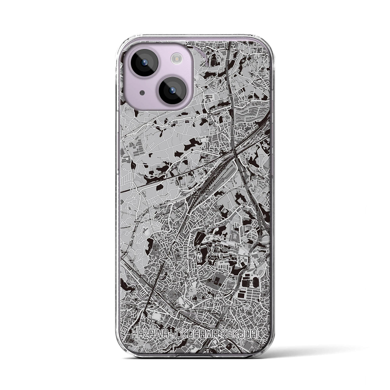 【羽沢横浜国大(神奈川県)】地図柄iPhoneケース(クリアタイプ)モノトーン・iPhone 14 用
