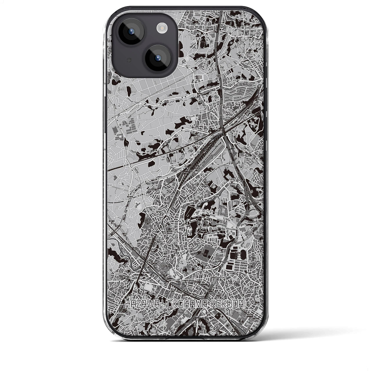 【羽沢横浜国大(神奈川県)】地図柄iPhoneケース(クリアタイプ)モノトーン・iPhone 14 Plus 用