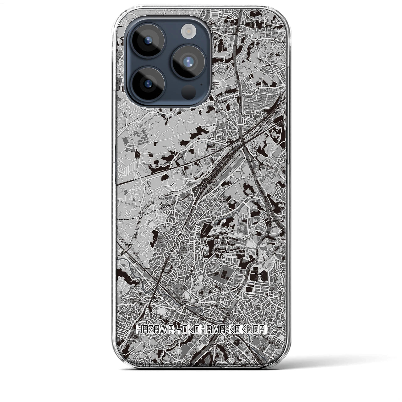 【羽沢横浜国大(神奈川県)】地図柄iPhoneケース(クリアタイプ)モノトーン・iPhone 15 Pro Max 用