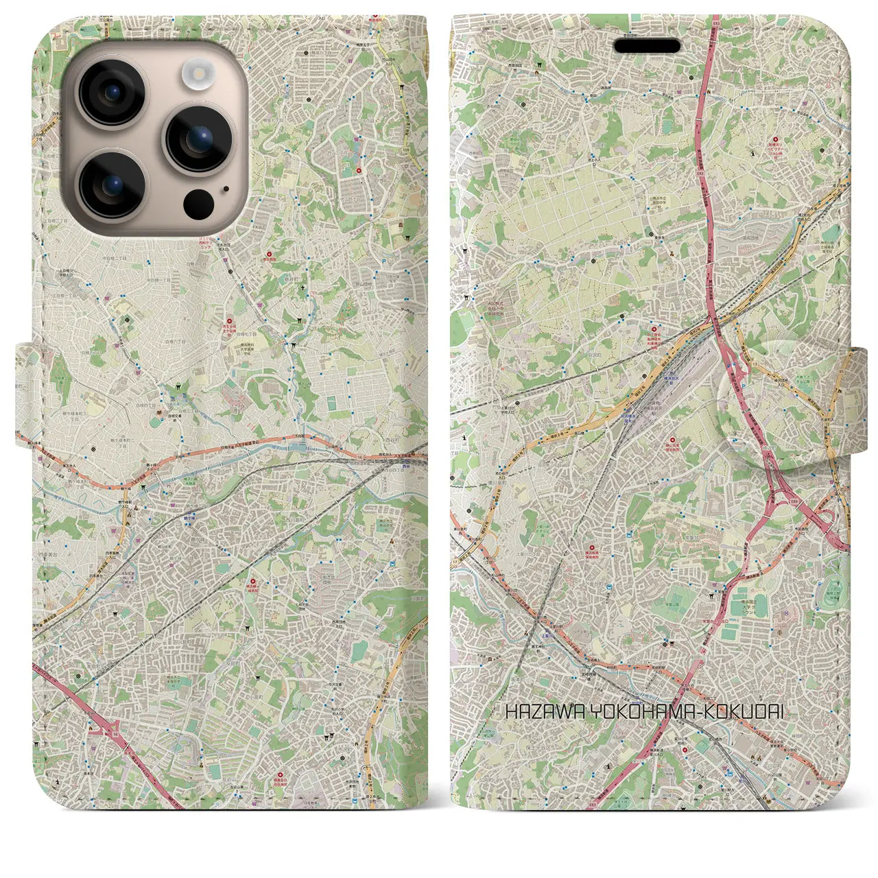 【羽沢横浜国大(神奈川県)】地図柄iPhoneケース(手帳タイプ)ナチュラル・iPhone 16 Plus 用