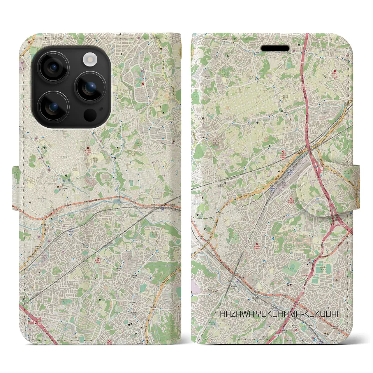 【羽沢横浜国大(神奈川県)】地図柄iPhoneケース(手帳タイプ)ナチュラル・iPhone 16 用