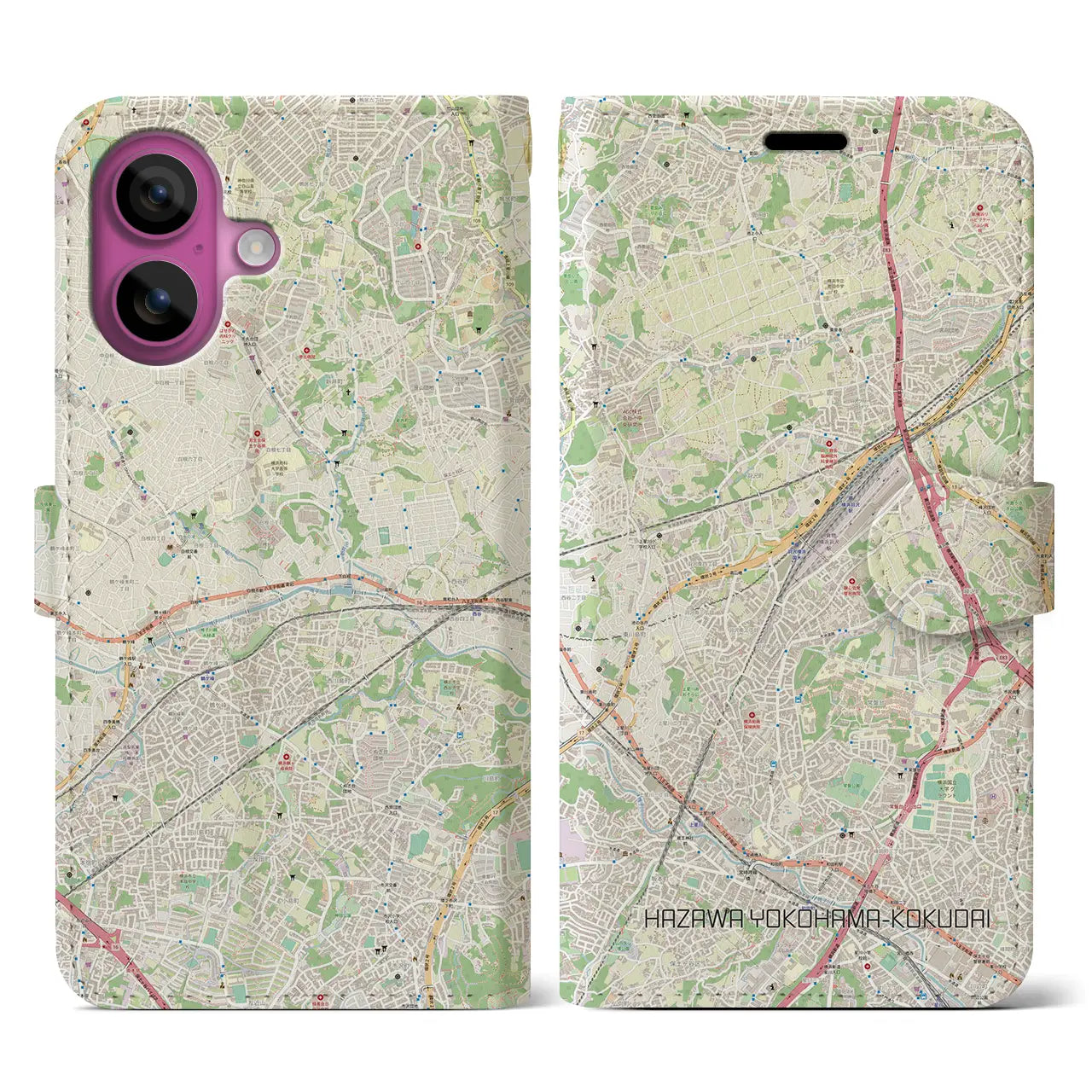 【羽沢横浜国大(神奈川県)】地図柄iPhoneケース(手帳タイプ)ナチュラル・iPhone 16 Pro 用