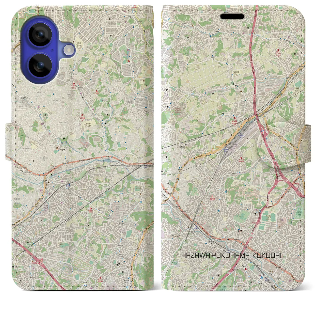 【羽沢横浜国大(神奈川県)】地図柄iPhoneケース(手帳タイプ)ナチュラル・iPhone 16 Pro Max 用