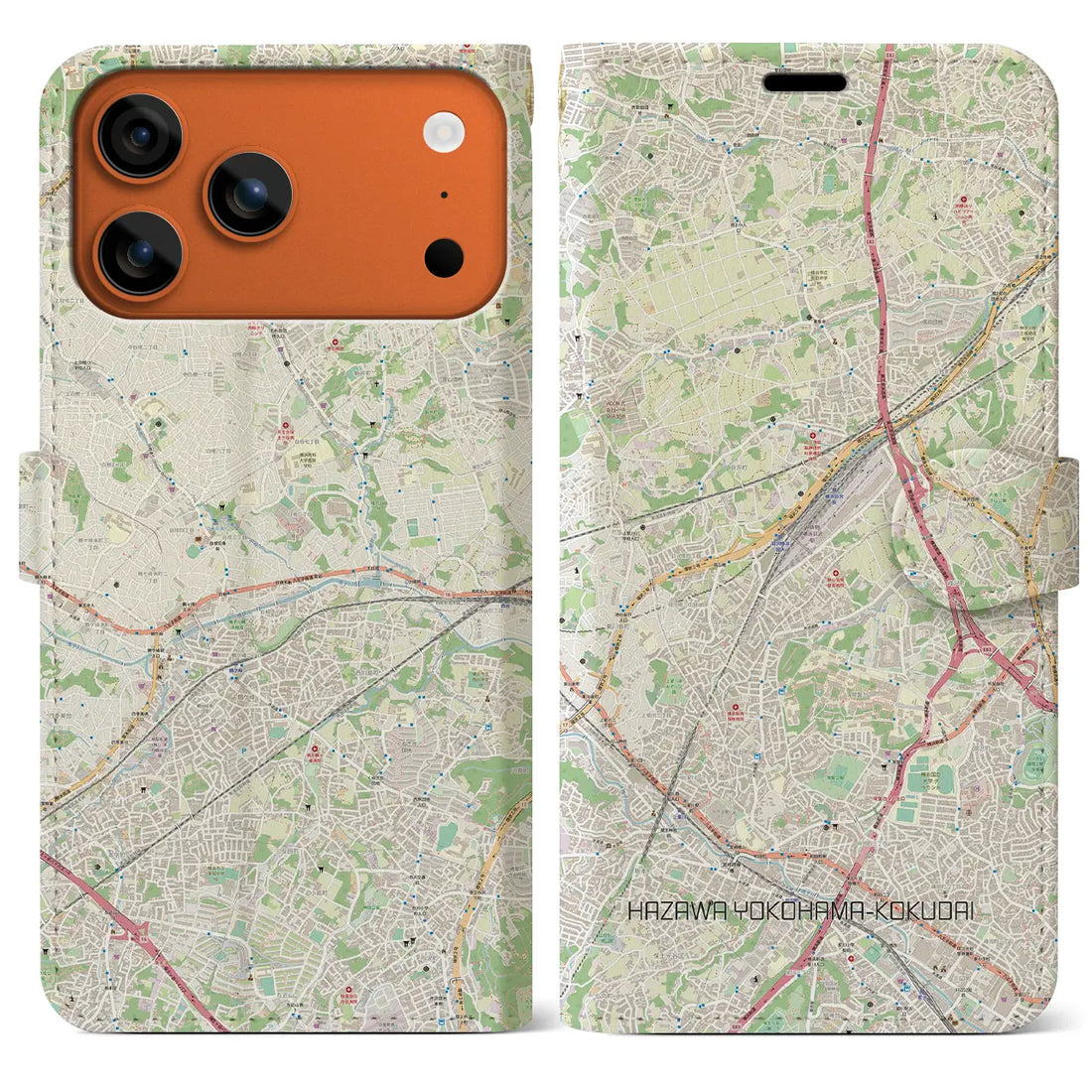 【羽沢横浜国大(神奈川県)】地図柄iPhoneケース(手帳タイプ)ナチュラル・iPhone 17 Pro Max 用