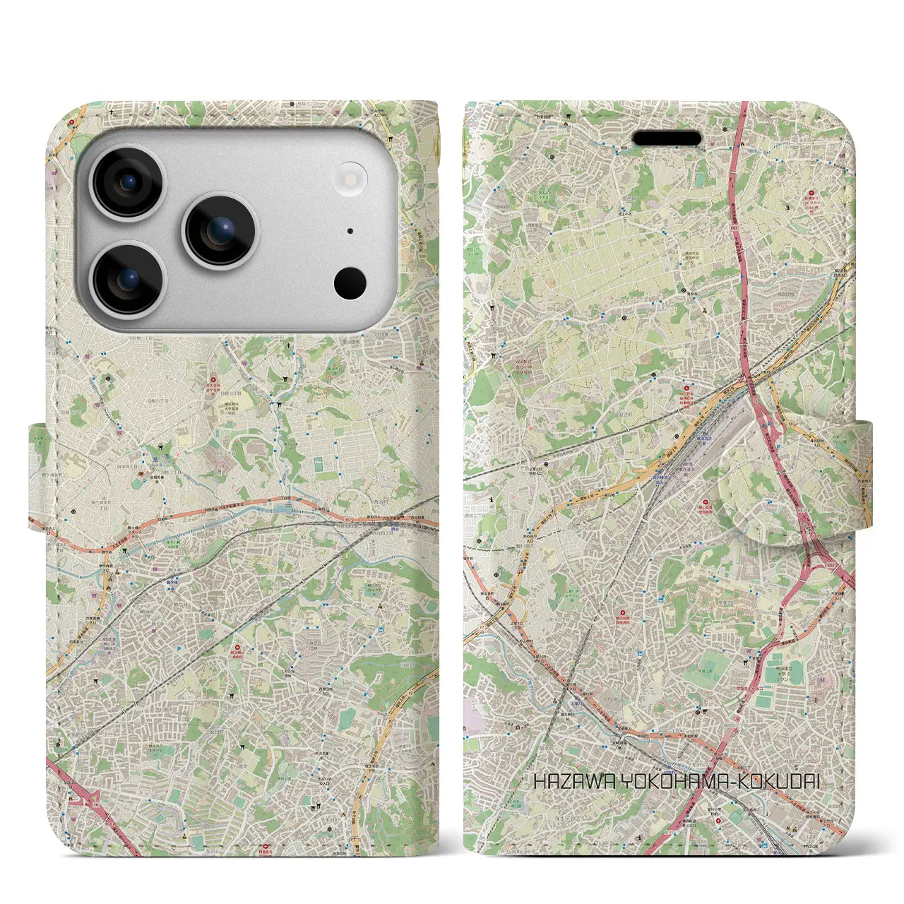 【羽沢横浜国大(神奈川県)】地図柄iPhoneケース(手帳タイプ)モノトーン・iPhone 17 Pro Max 用
