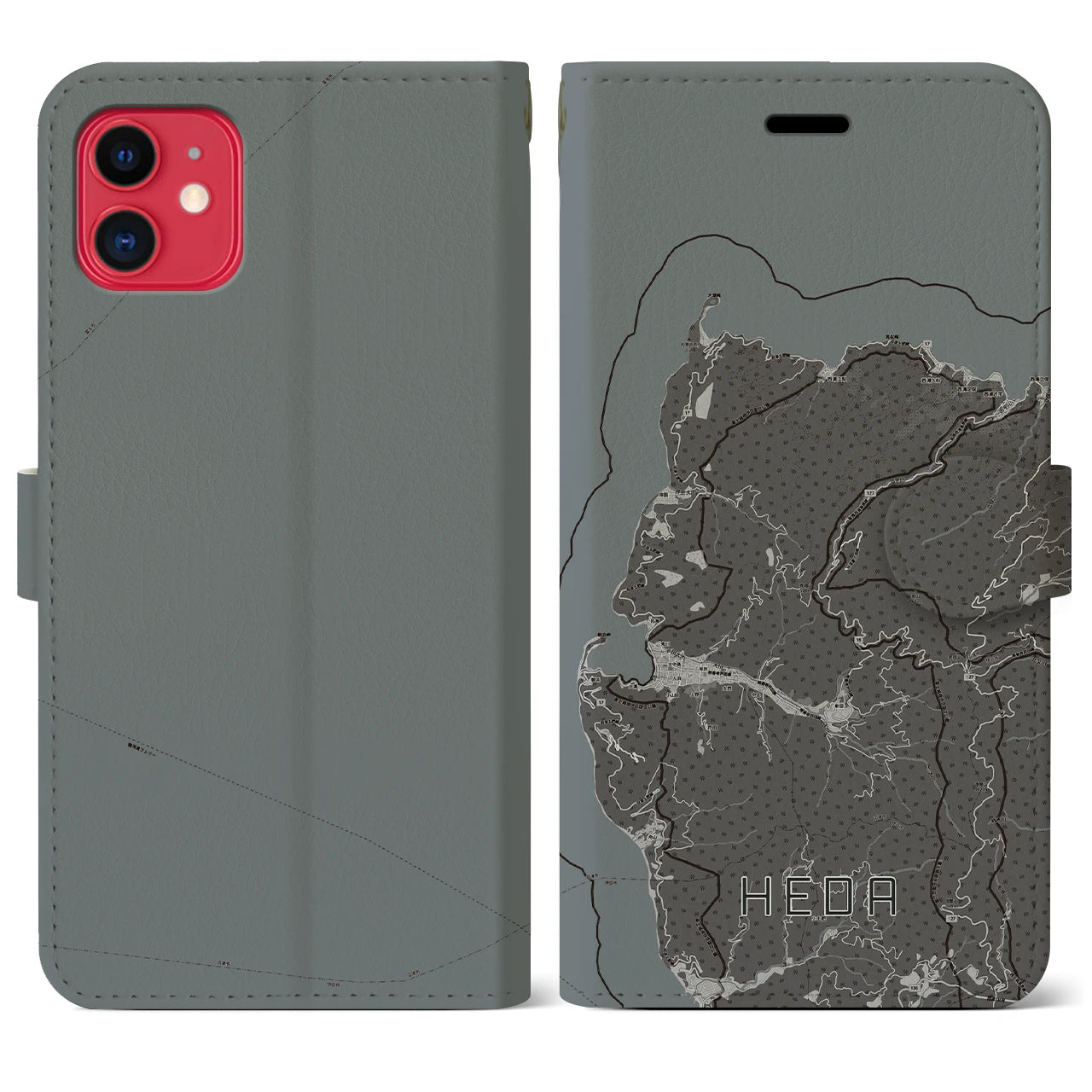 【戸田(静岡県)】地図柄iPhoneケース(手帳タイプ)モノトーン・iPhone 11 用