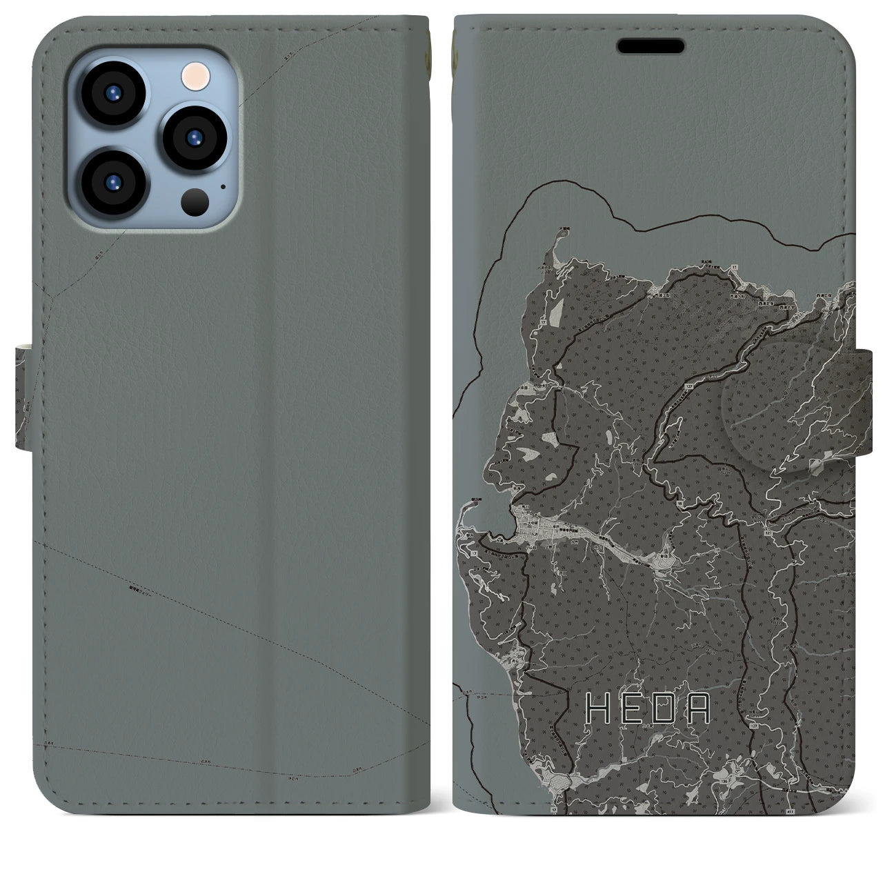 【戸田(静岡県)】地図柄iPhoneケース(手帳タイプ)モノトーン・iPhone 13 Pro Max 用
