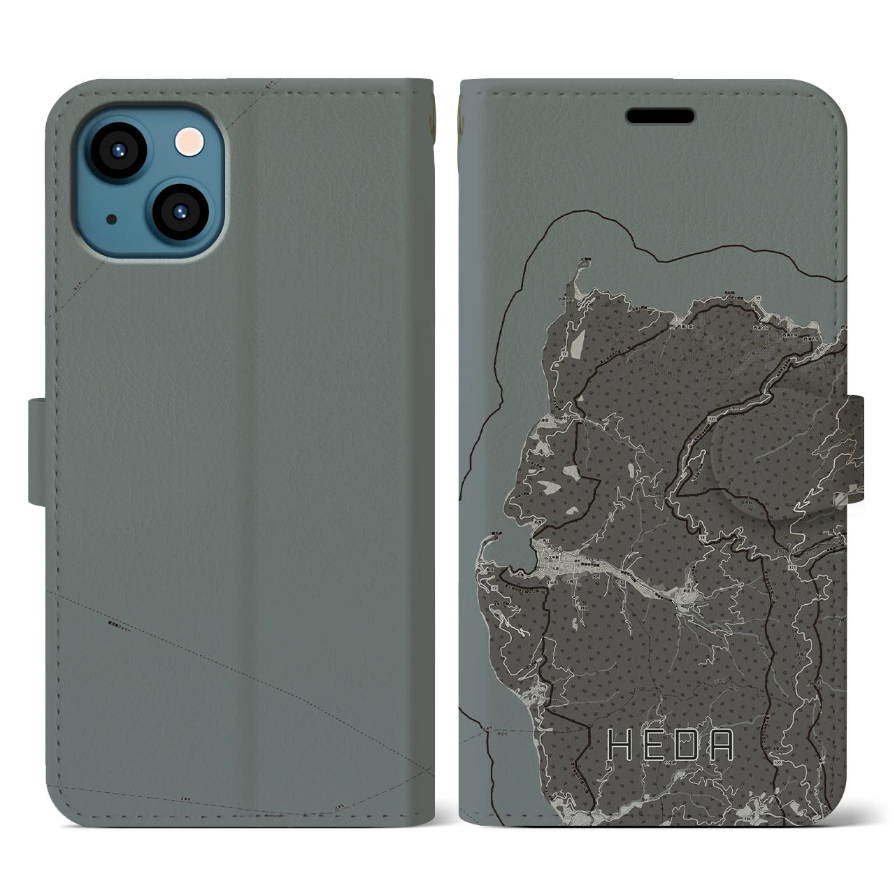 【戸田(静岡県)】地図柄iPhoneケース(手帳タイプ)モノトーン・iPhone 13 用