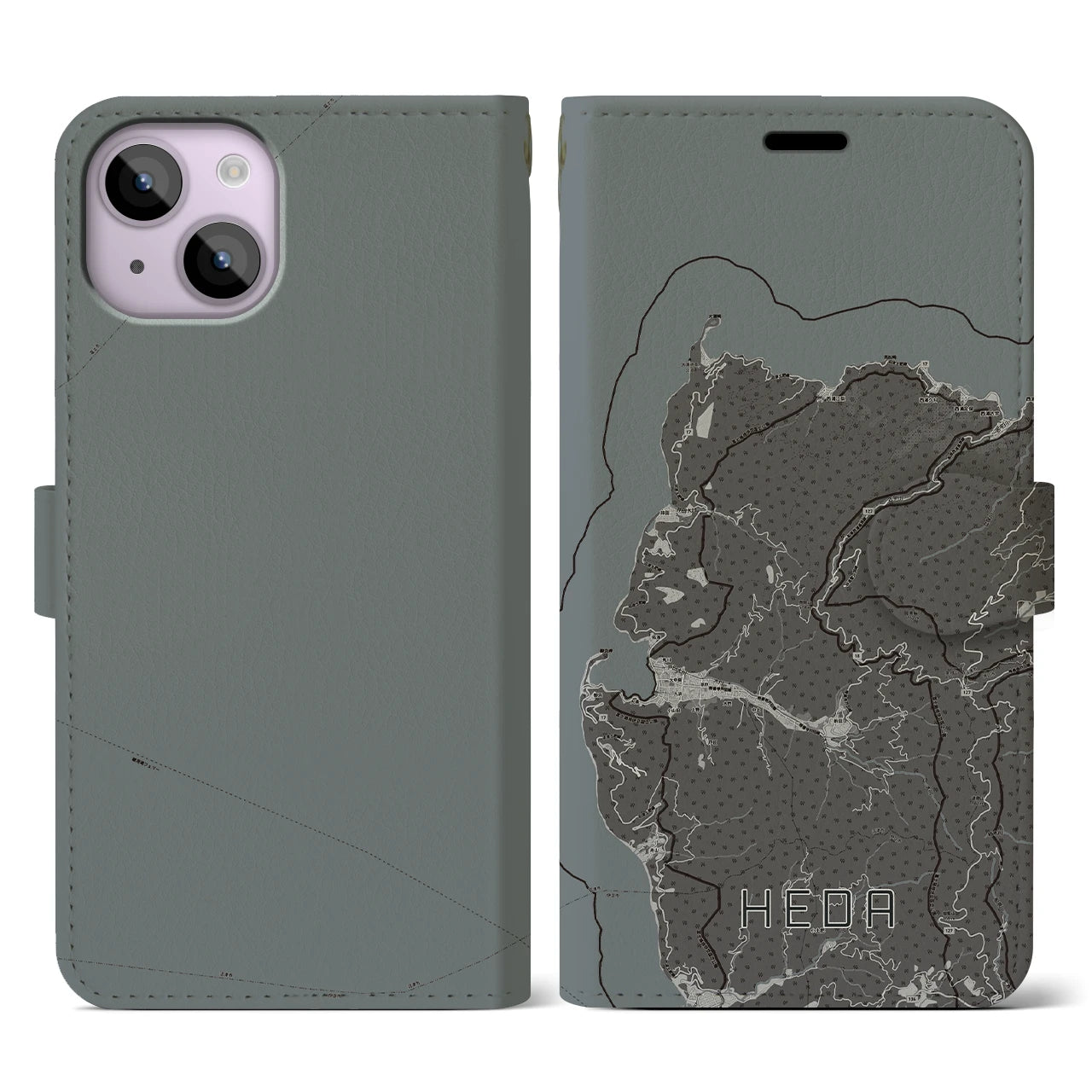 【戸田(静岡県)】地図柄iPhoneケース(手帳タイプ)モノトーン・iPhone 14 用